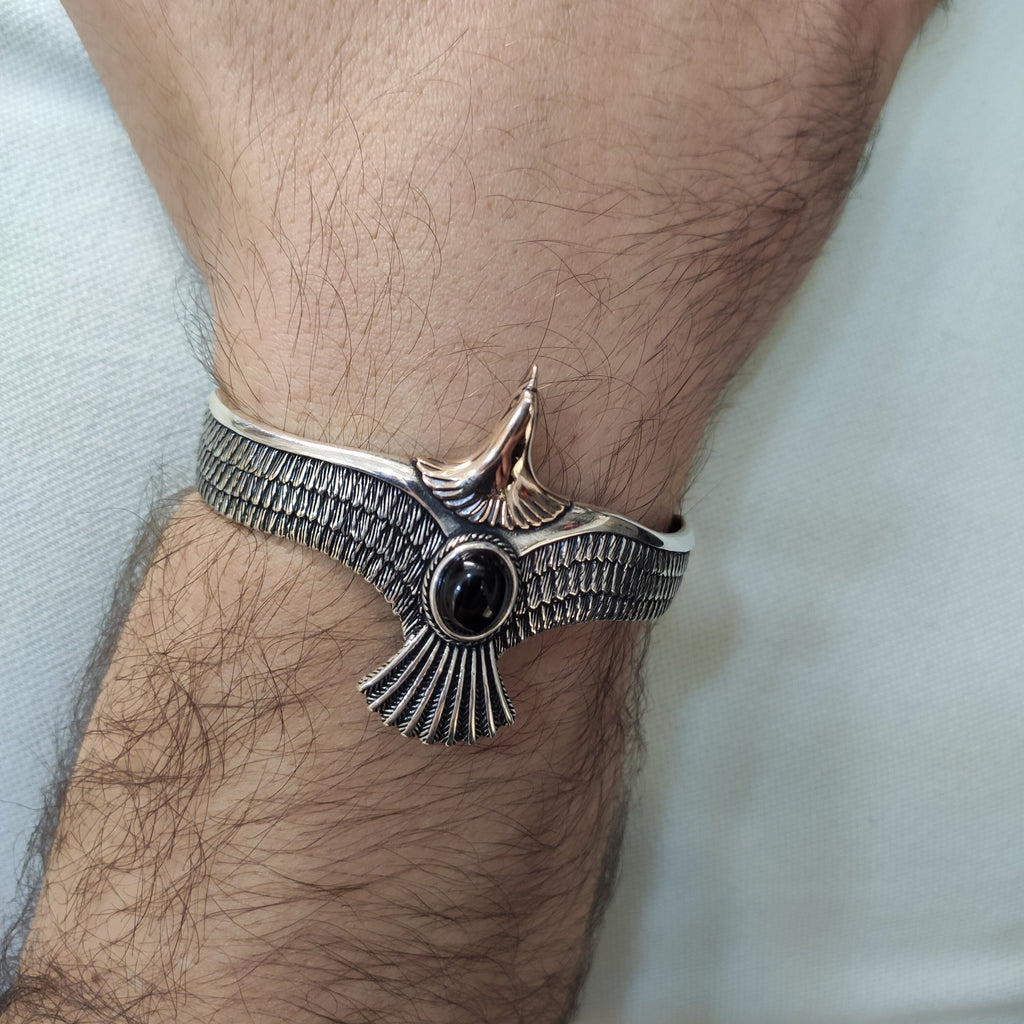 Handmade Sterling Silver Eagle Bracelet (Adjustable, Unisex)