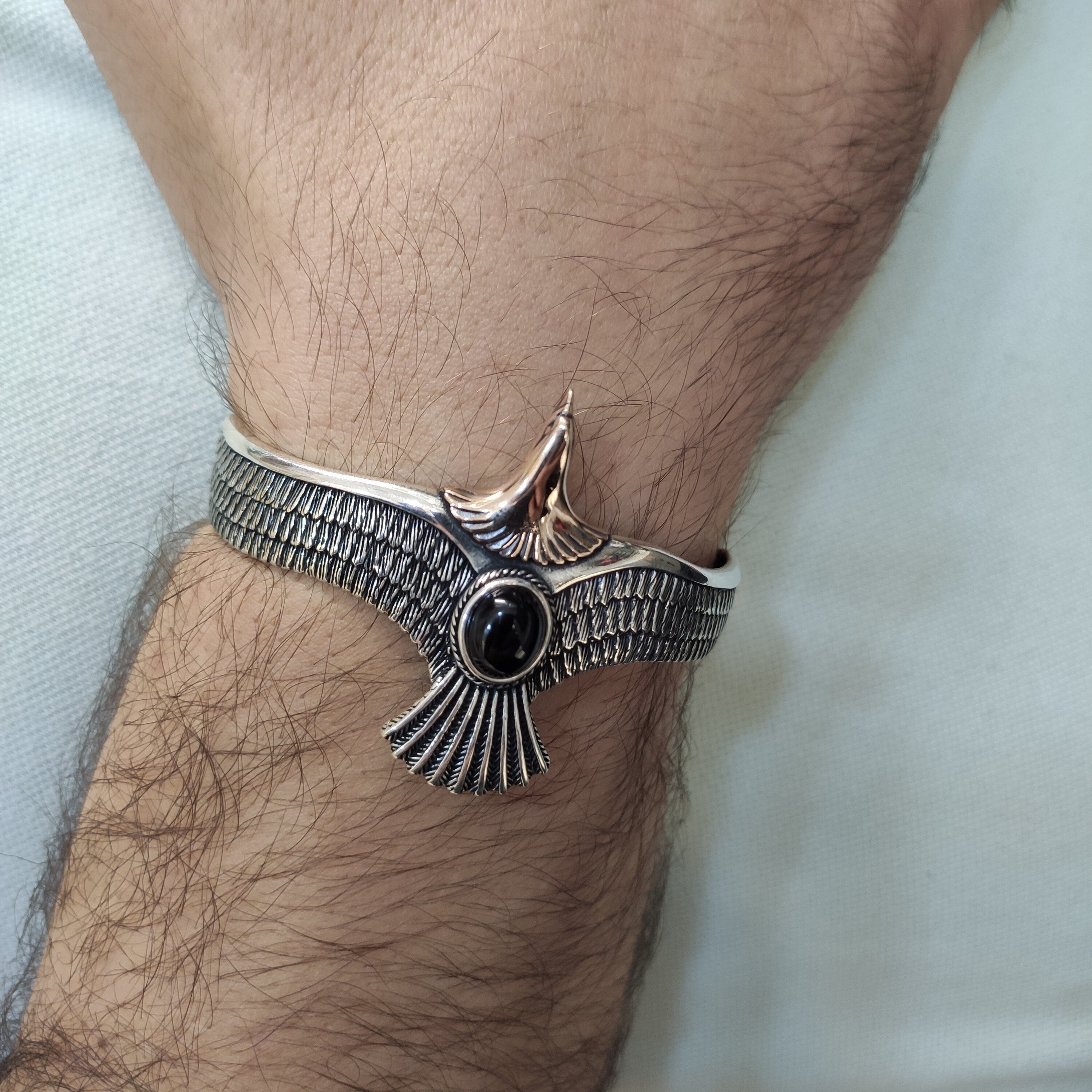 Handmade Sterling Silver Eagle Bracelet (Adjustable, Unisex)