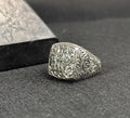 Men's Silver Ring: Engraved Tree Bark Style - Handmade 925 Sterling