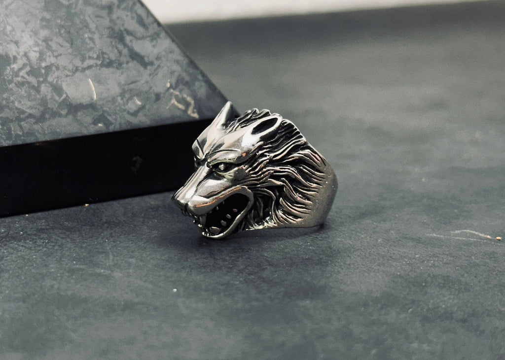 Sterling Silver Wolf Ring, Handmade Animal Design (Men's Size Options)