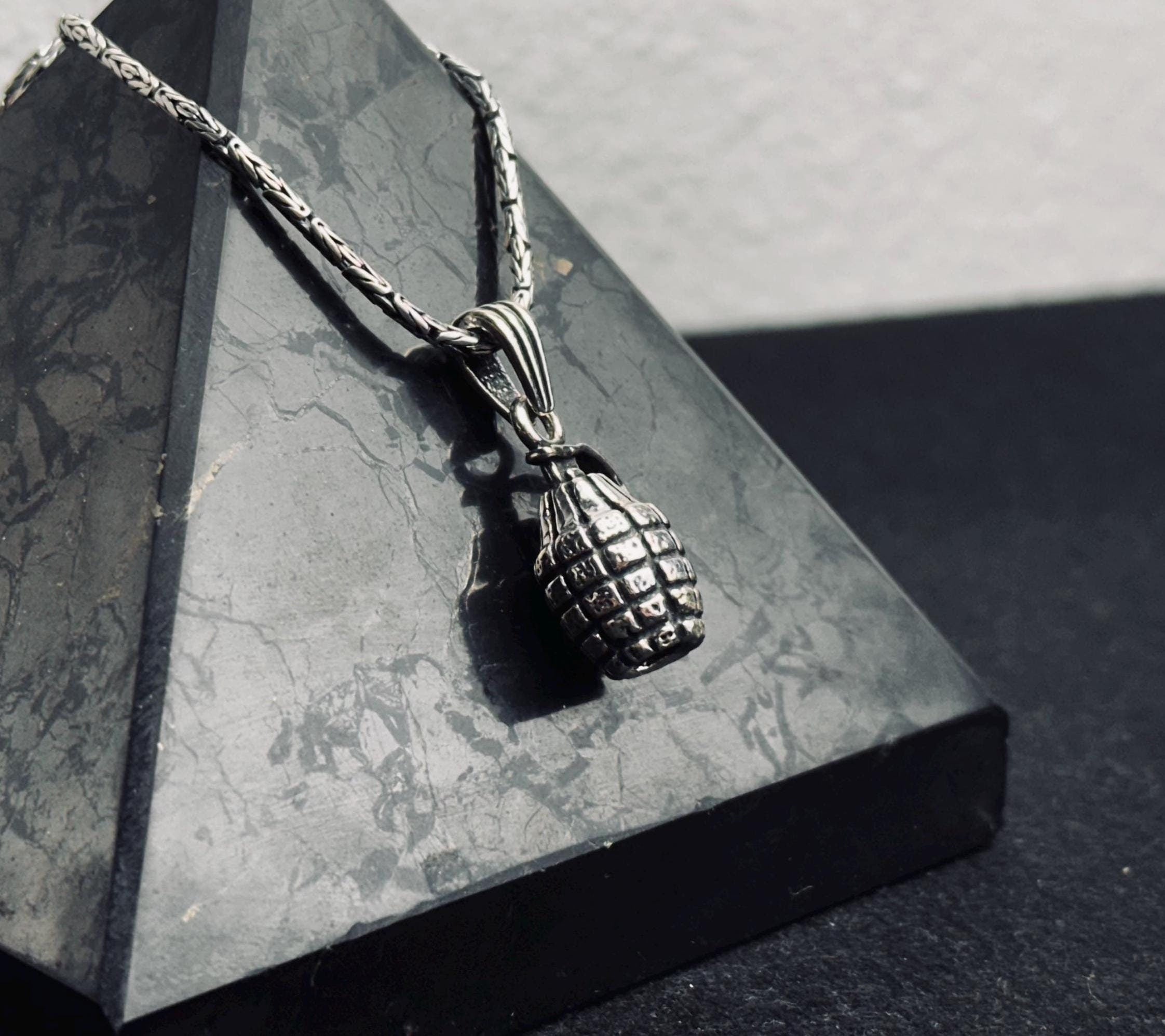 Grenade Pendant Necklace: Unique Silver Jewelry (Men's Chain Options)