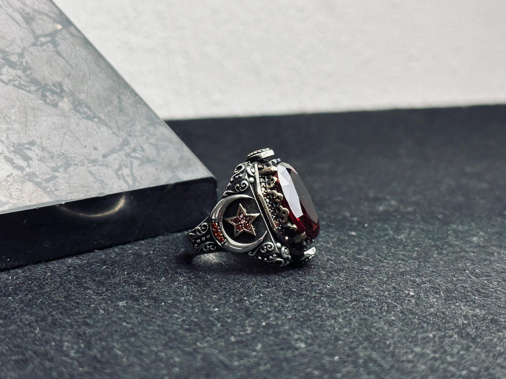 Handmade Ruby Ring: Ottoman Style Sterling Silver (Men's Jewelry)