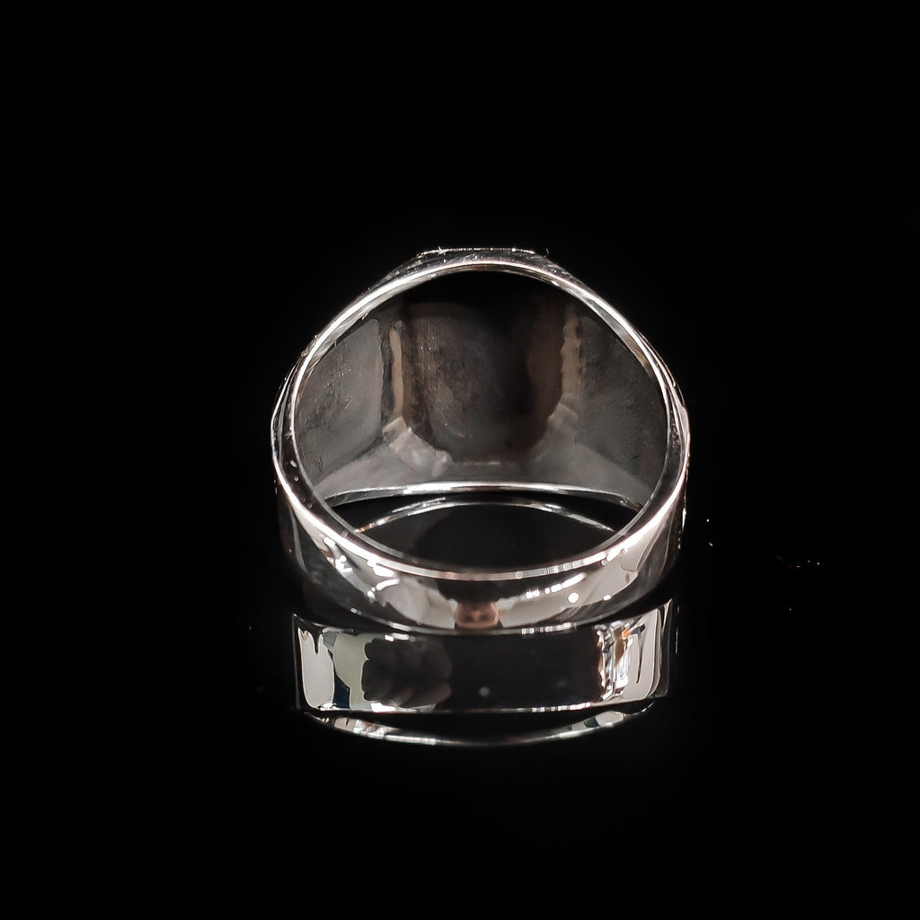 Sterling Silver Signet Ring: Greek Handmade Design (Red Zircon)