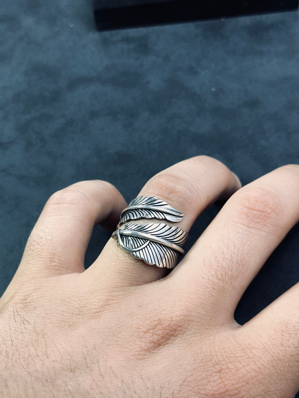 Feather Ring: Sterling Silver Adjustable Design (Engraved, Handmade)