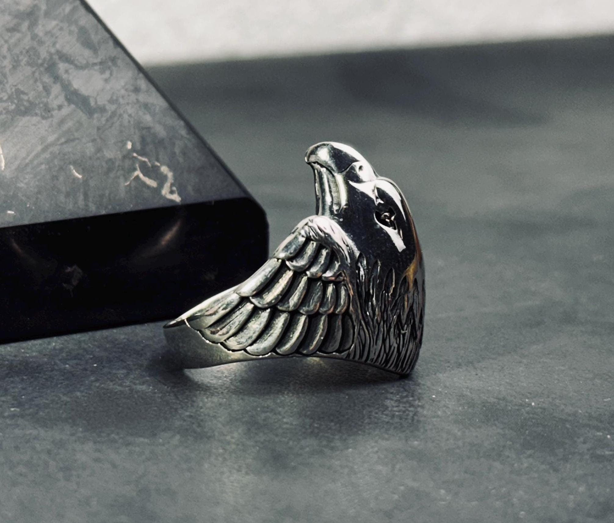 Raven Signet Ring: Sterling Silver Handmade - Engraved Bird Design