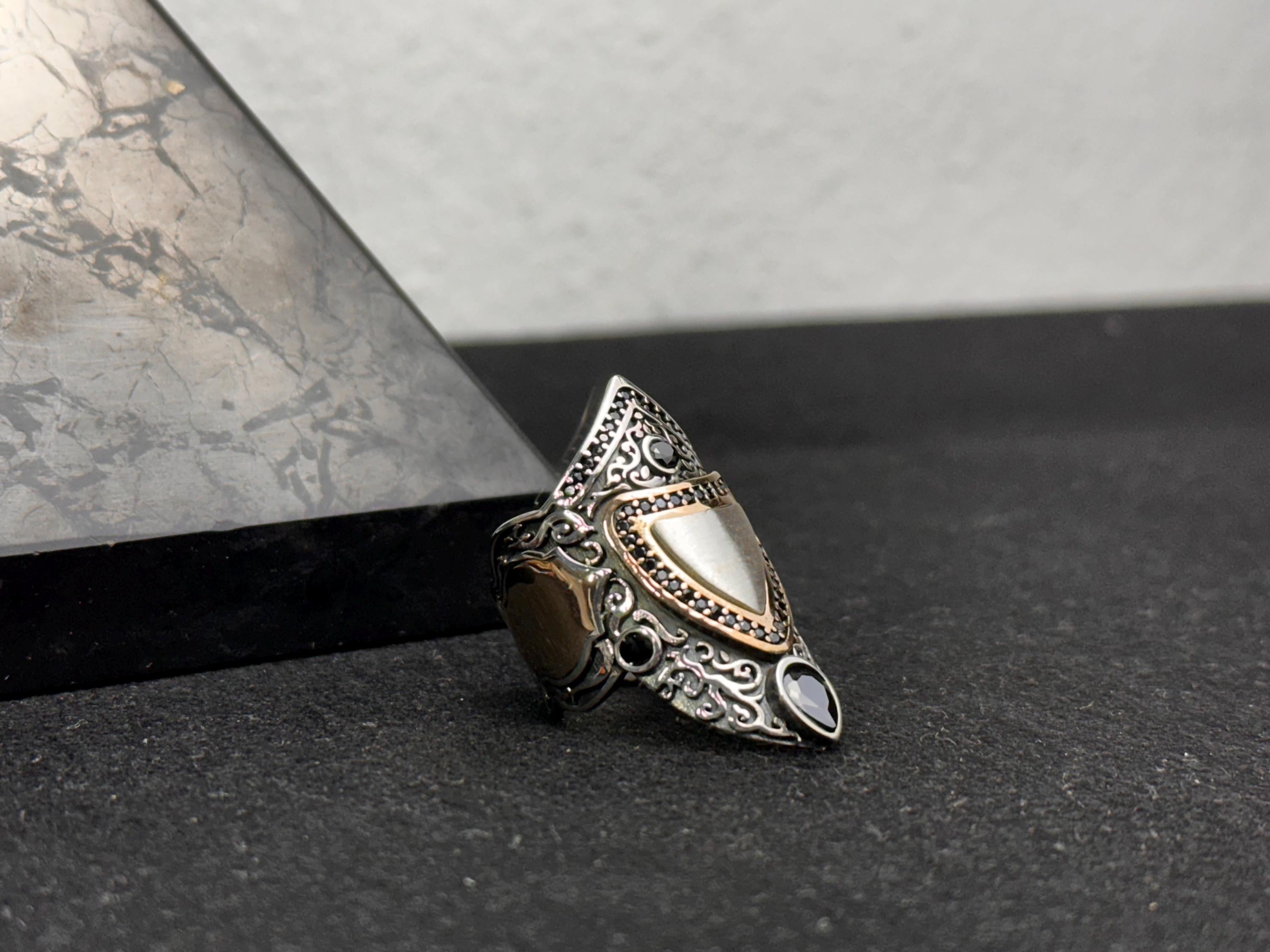 Oxidized Archer Ring - Adjustable Sterling Silver Thumb Band