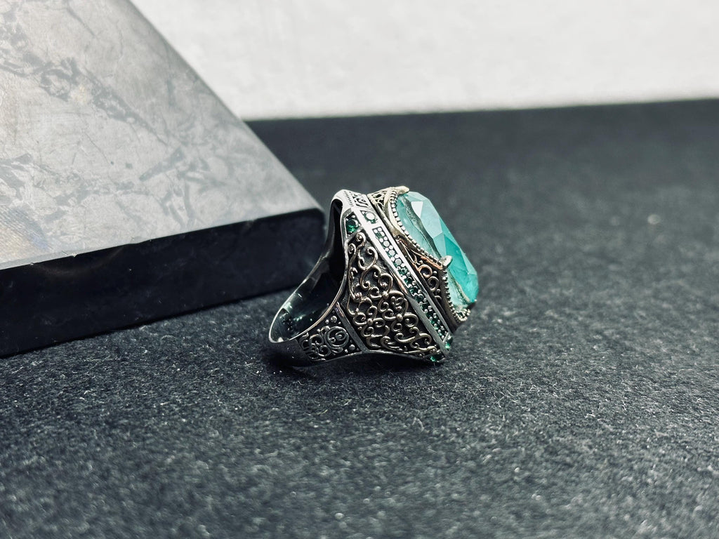 Turkish Aquamarine Ring, Sterling Silver Light Blue (Men's Size)