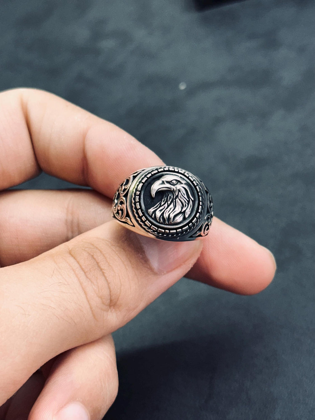 Artisan Sterling Silver Eagle Ring, Round Band (Mens and Womens)