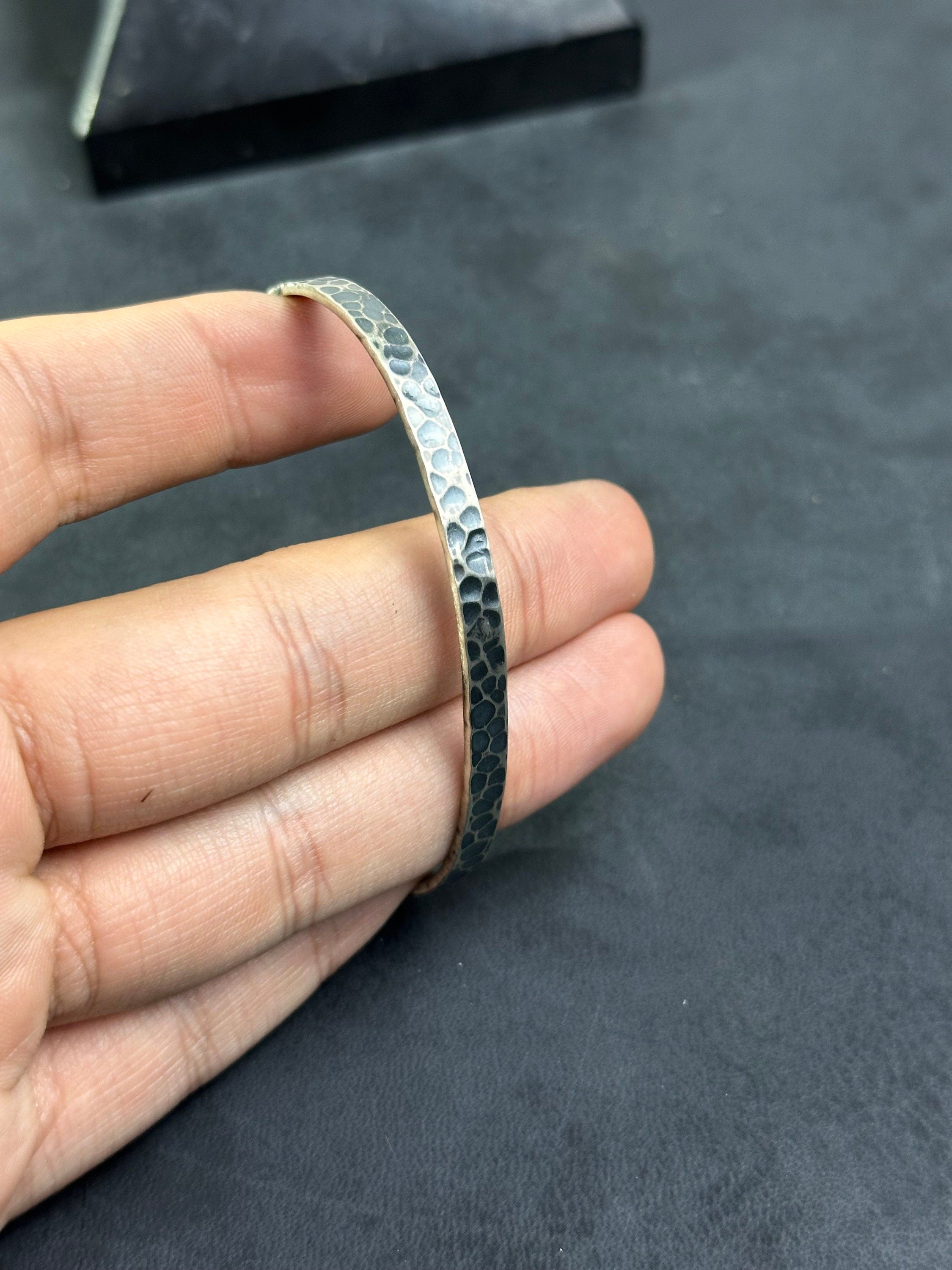 Hand Engraved Silver Cuff: Minimalist Design (Adjustable, Sterling)