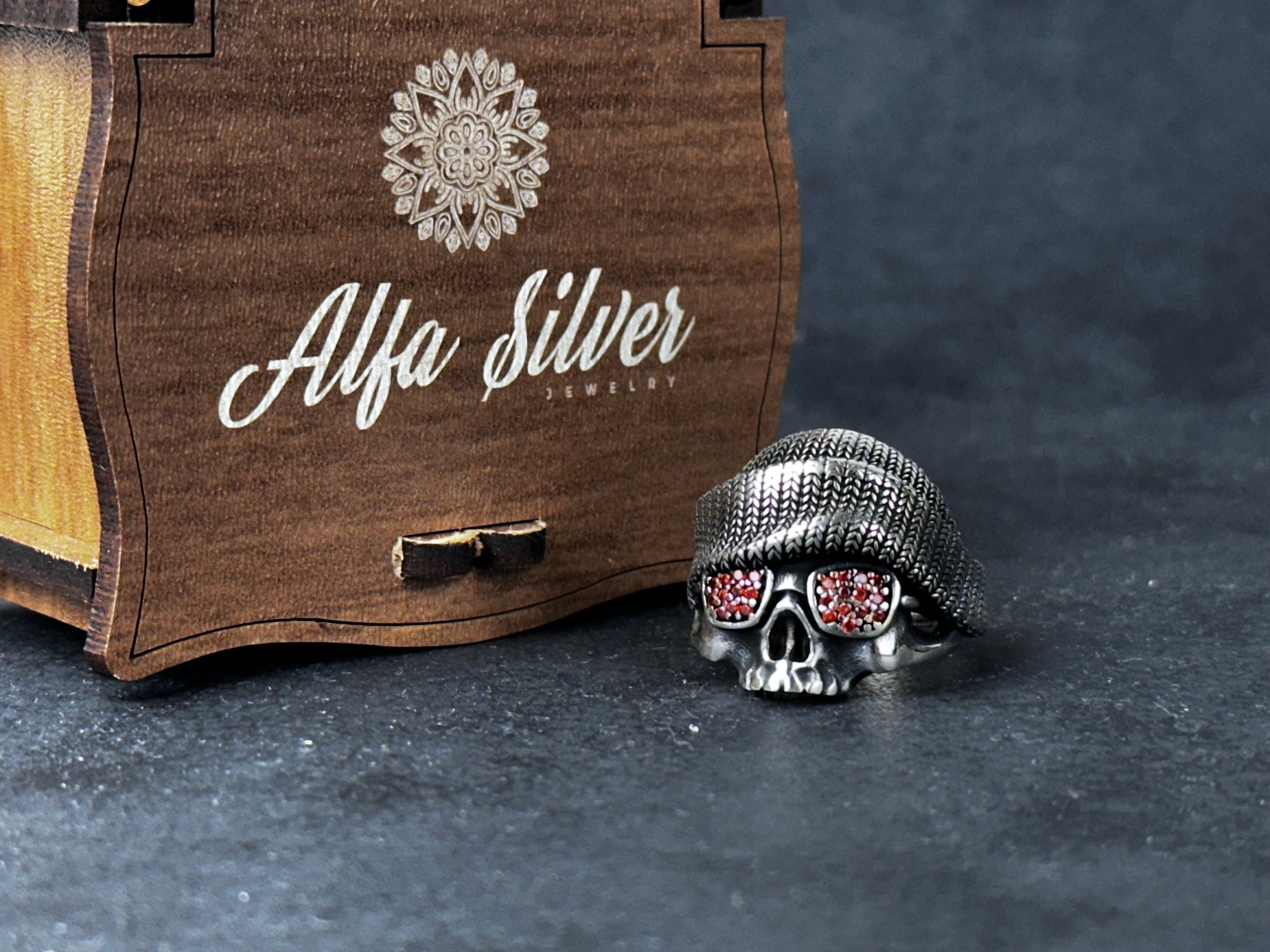 Skull Ring: Gothic Biker Style with Sunglasses (Sterling Silver)