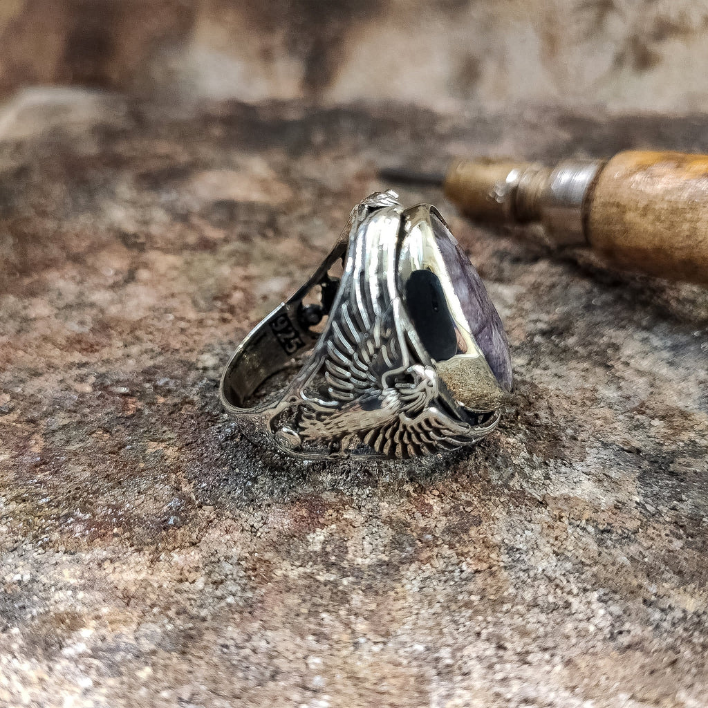 Sapphire Men's Ring, Oval Root Stone (925 Sterling Silver)