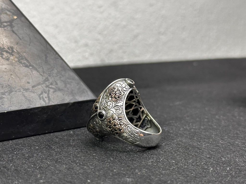 Sterling Silver Solomon Ring - Engraved Star of David Design