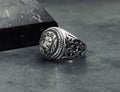Engraved Lion Ring: Handmade Sterling Silver, Zodiac Leo Design