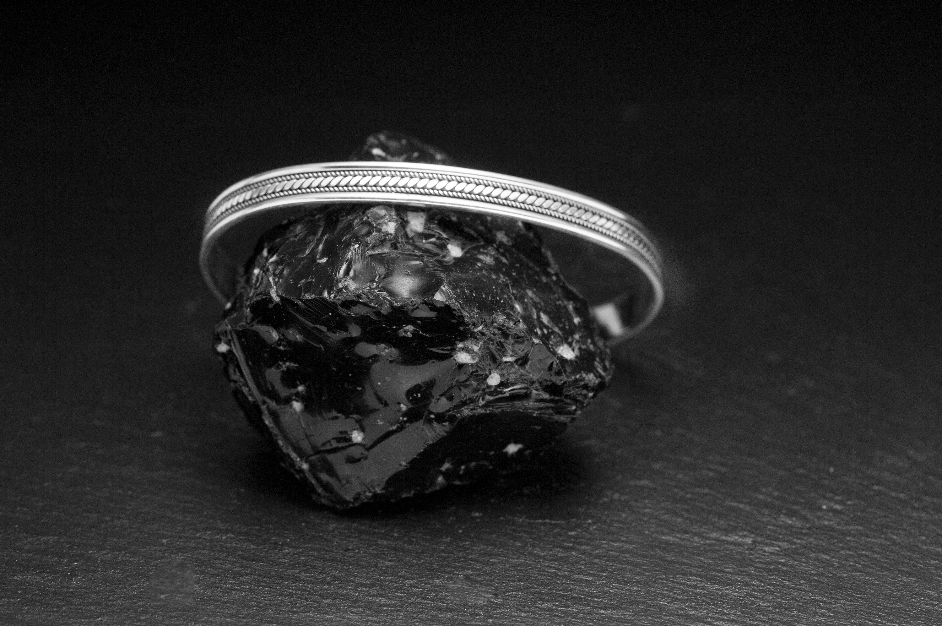 Engraved Sterling Silver Bracelet - Handmade Arabic Cuff Design