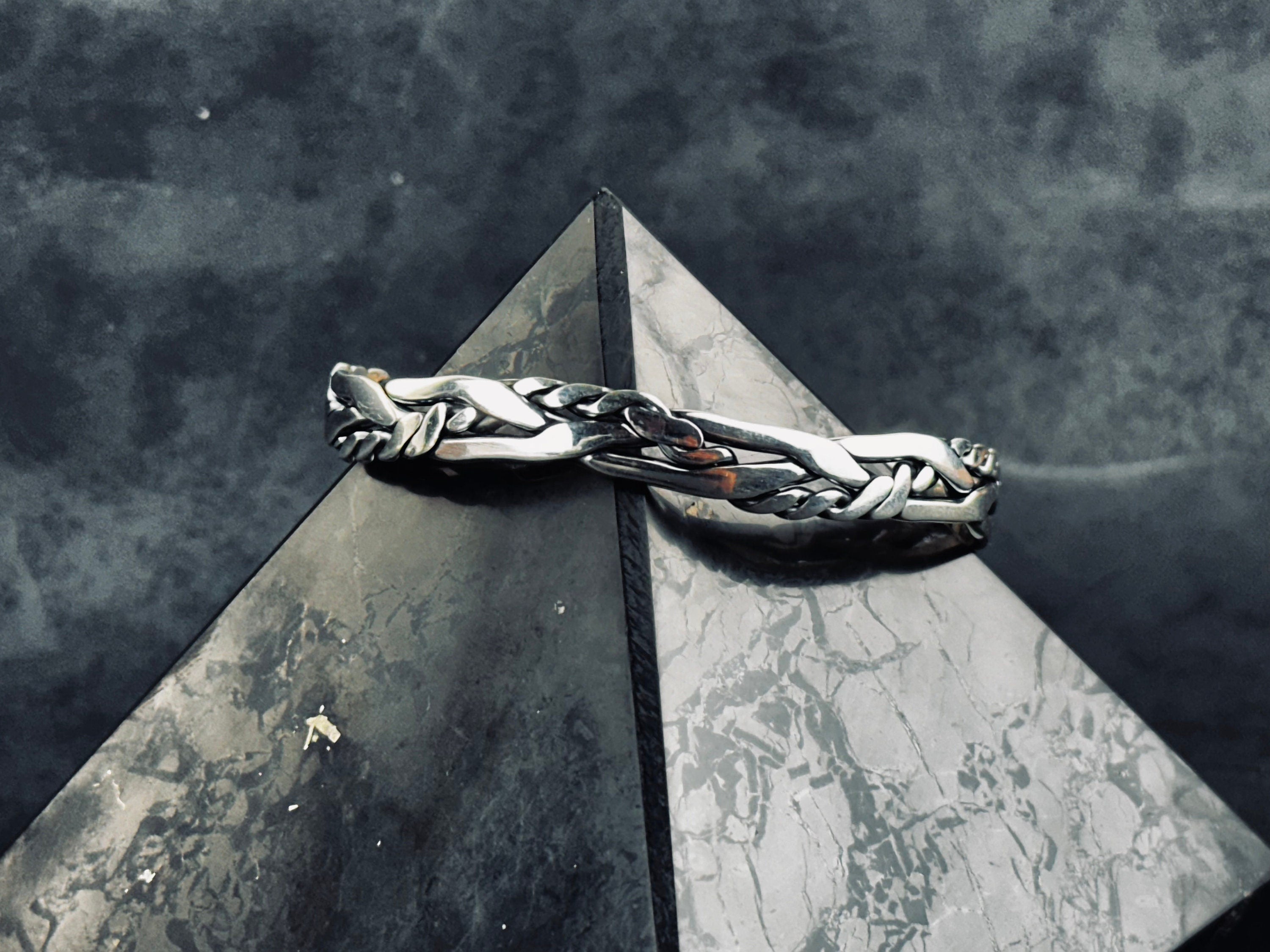 Sterling Silver Cuff Bracelet: Knitted Design (Men's Handmade Jewelry)