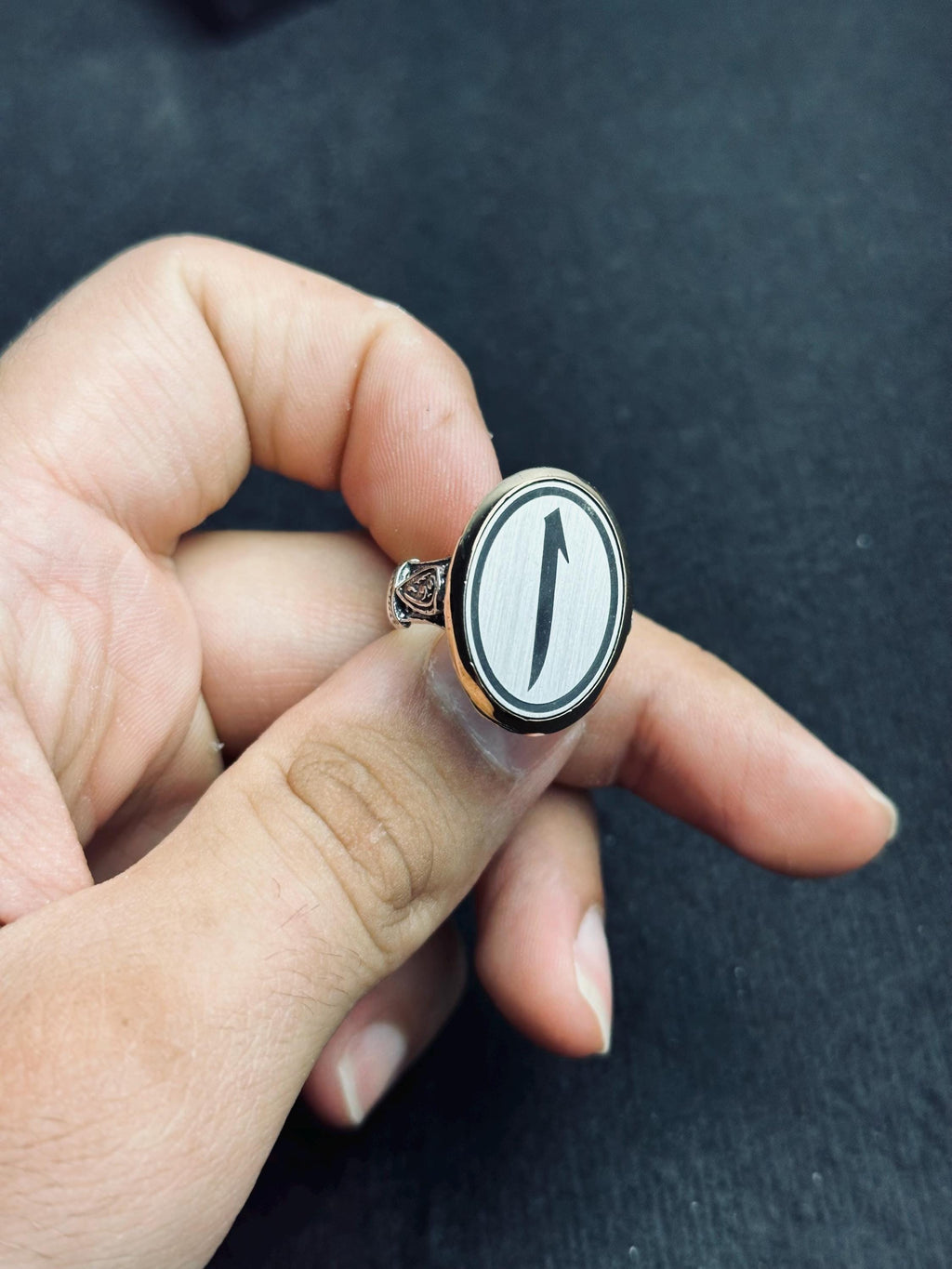Islamic Sterling Silver Ring Elif Vav Minimalist Oval (Unisex)