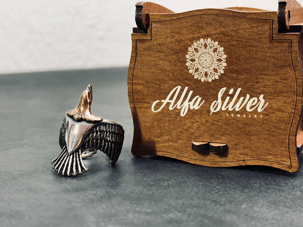 Handmade Sterling Silver Eagle Ring (Oxidized, Size Options)
