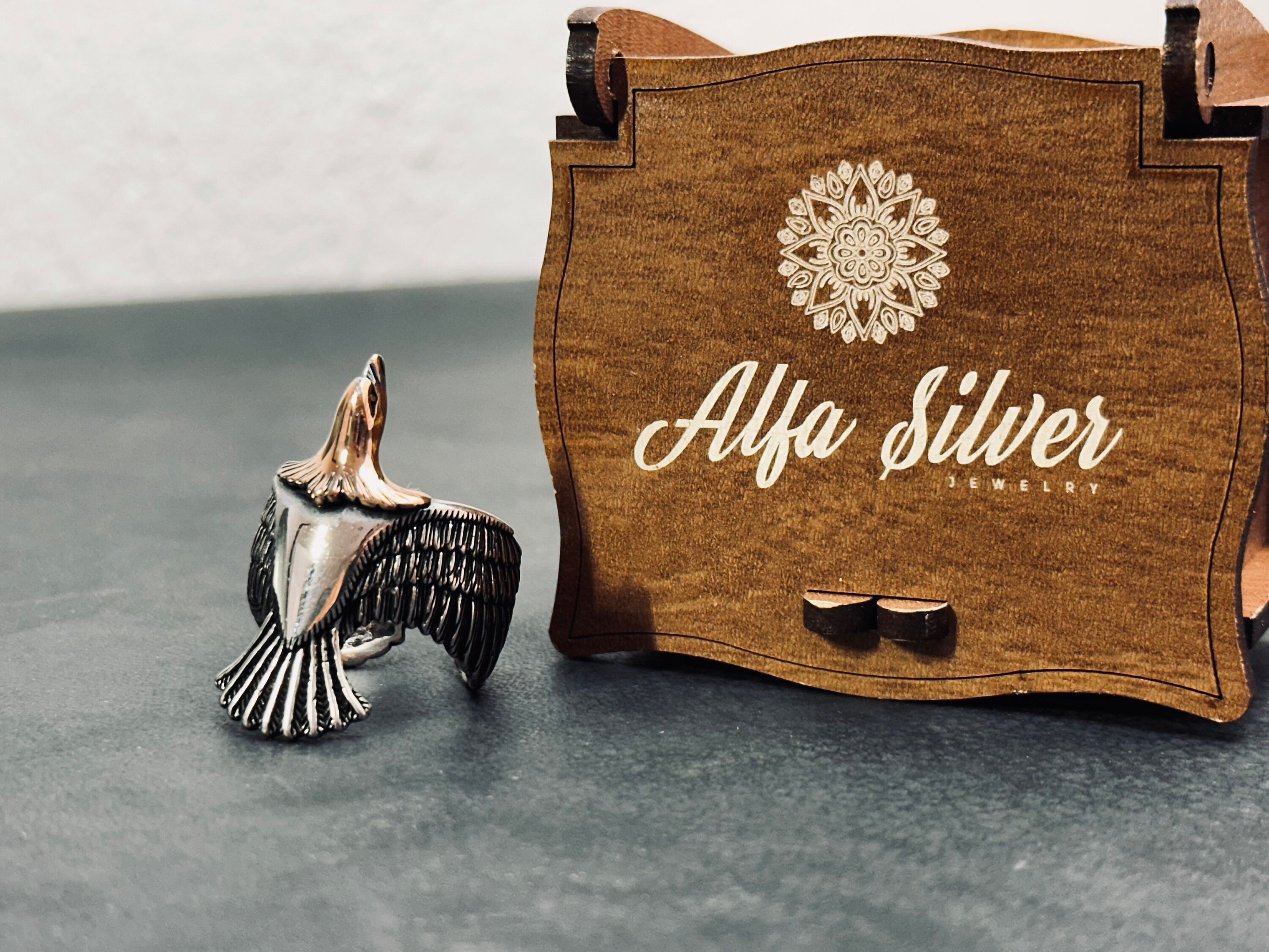 Handmade Sterling Silver Eagle Ring (Oxidized, Size Options)
