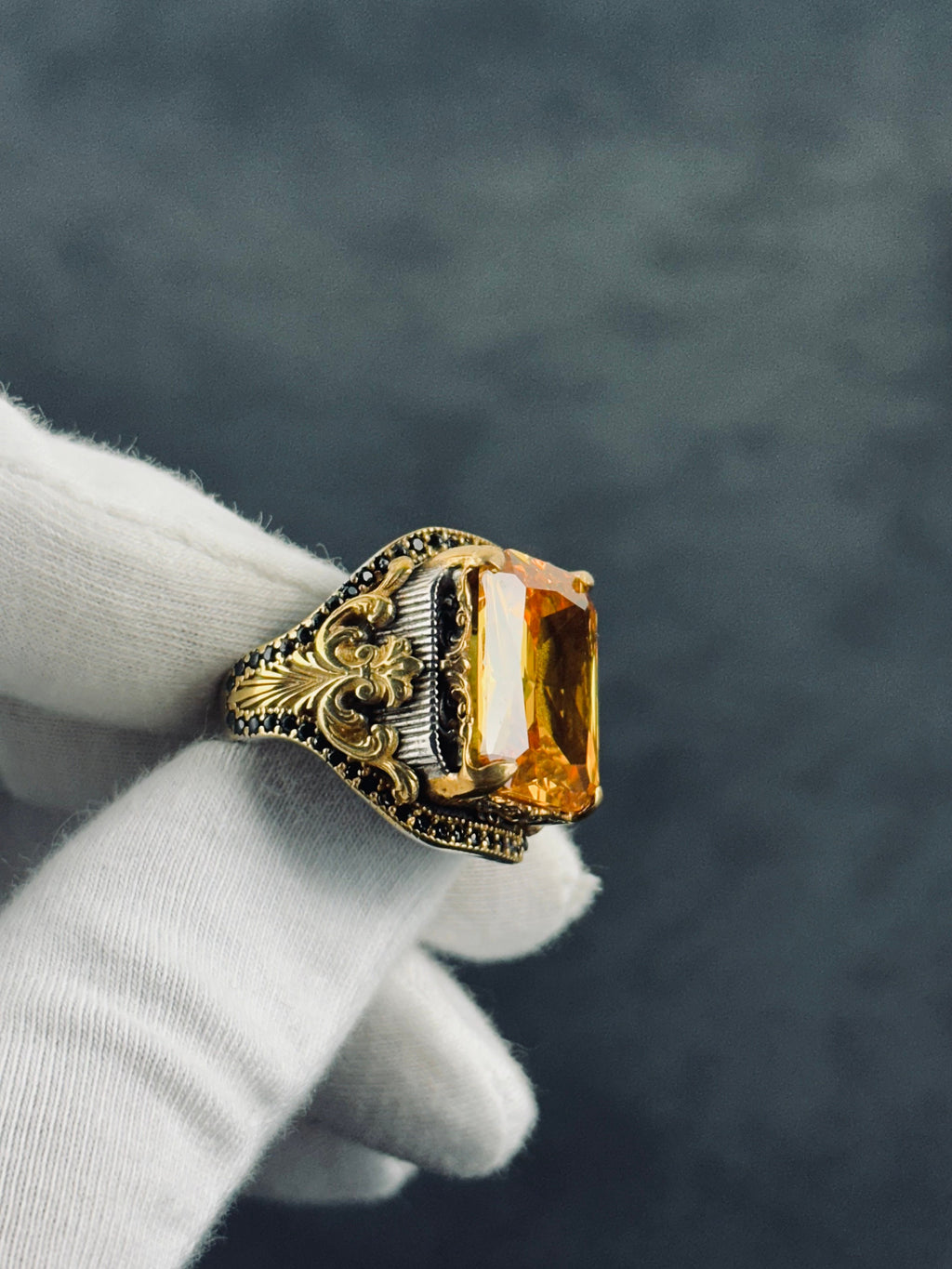 Statement Citrine Ring: Rectangular Cut in Silver (Handcrafted)