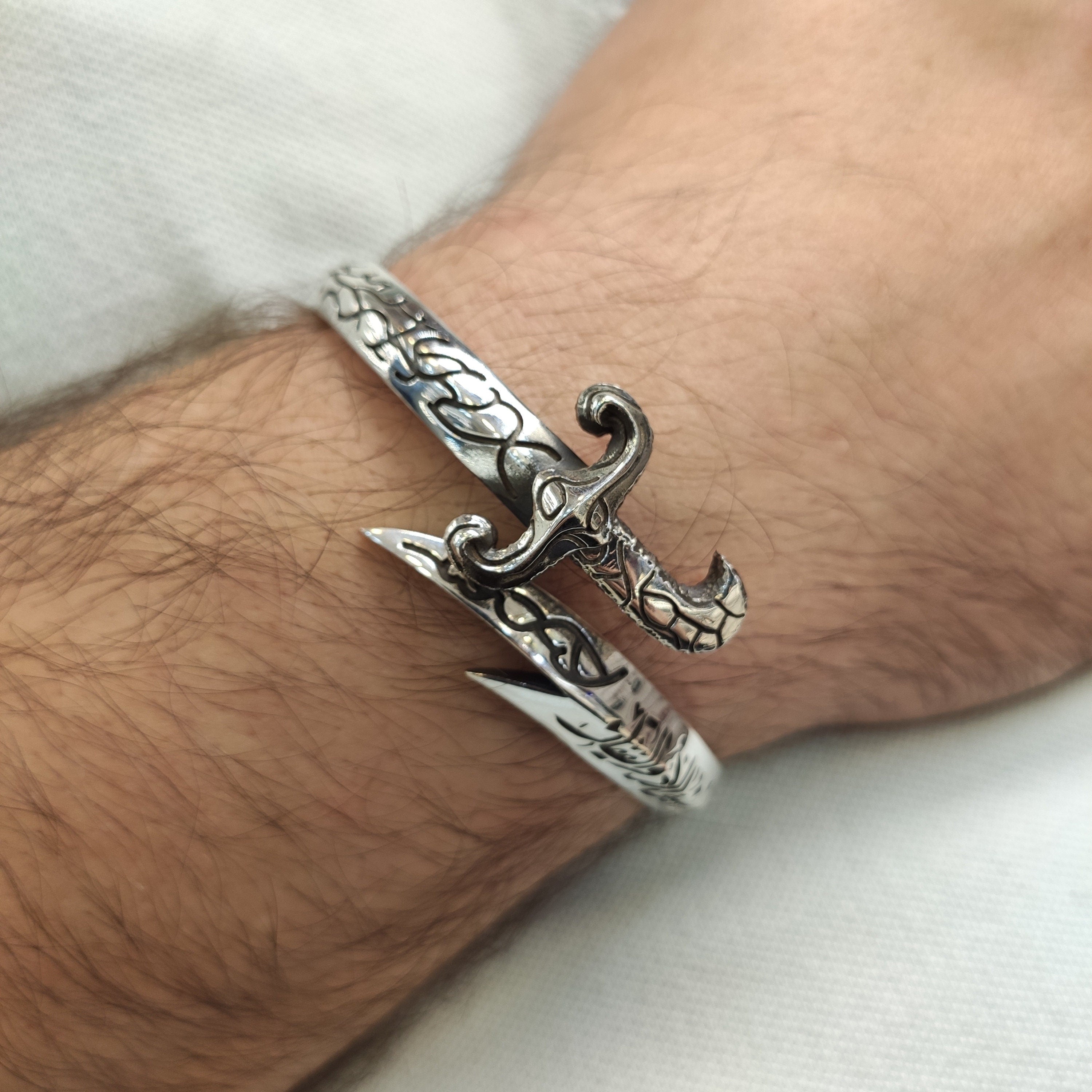 Sword Design Silver Bracelet - Handmade Sterling for Men
