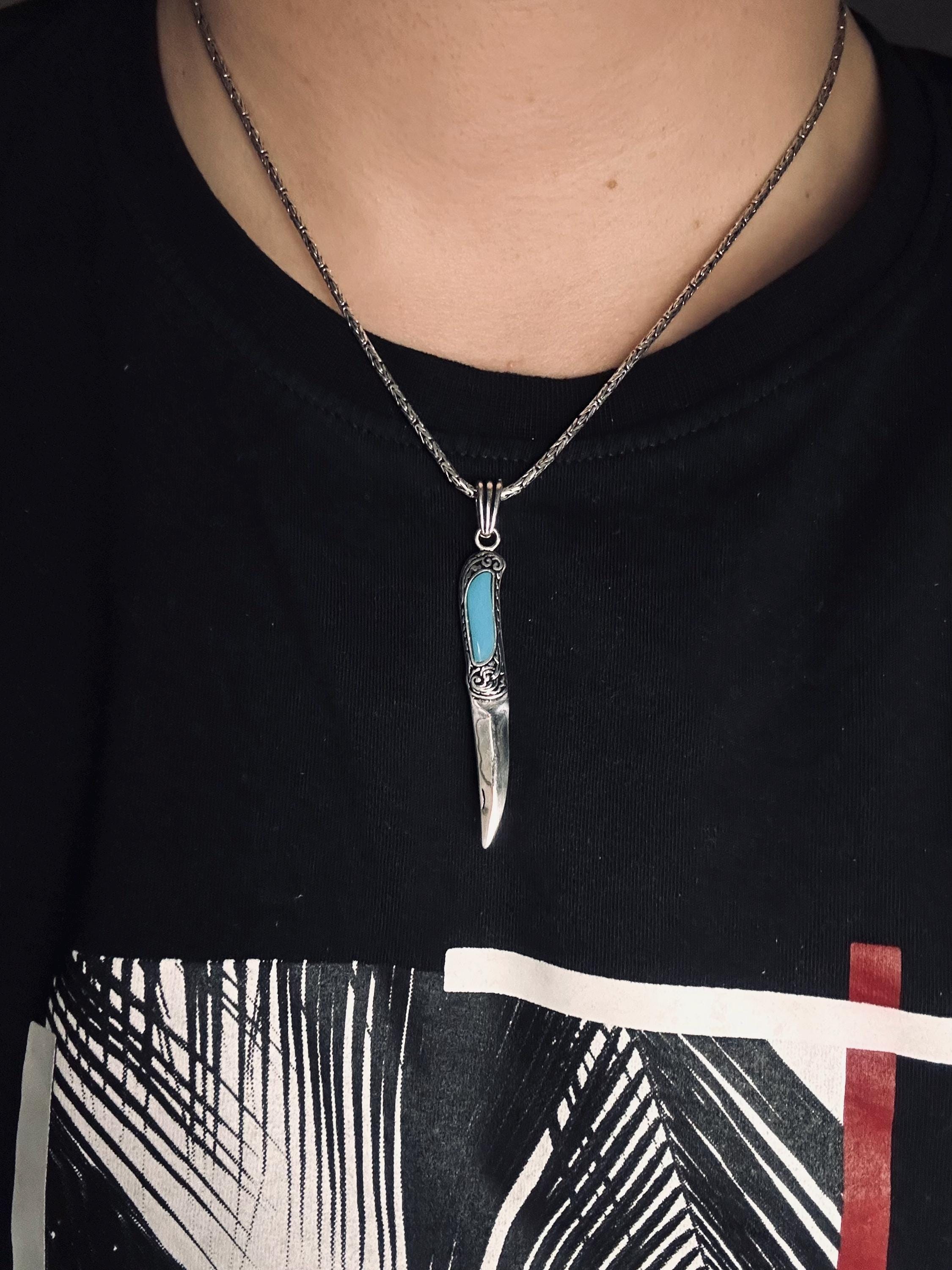 Silver Sword Necklace: Turquoise Dagger Pendant (Chain Length Options)