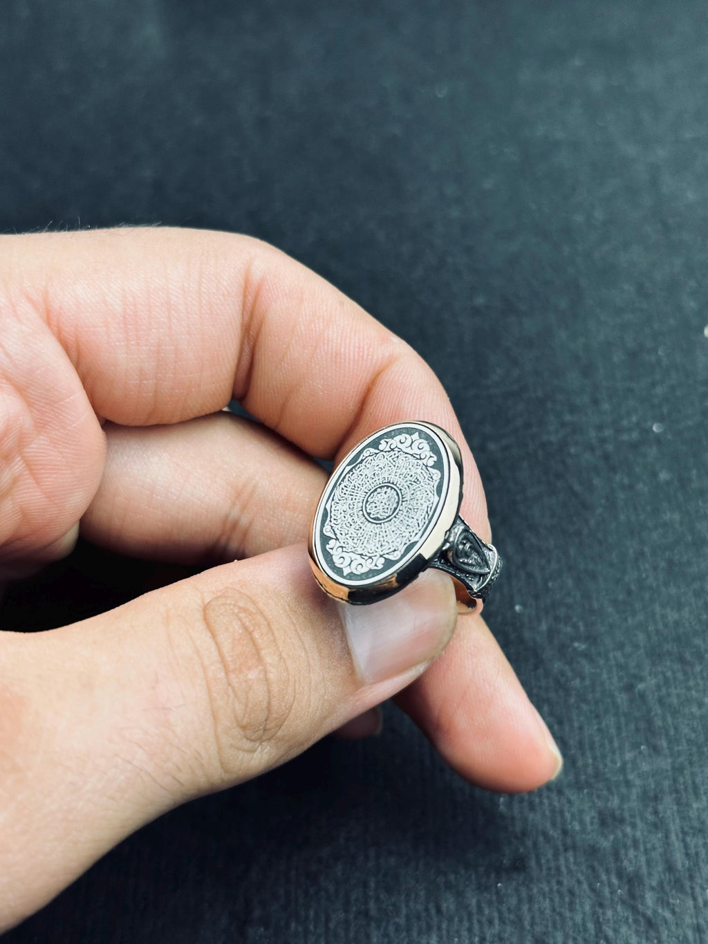 Inshirah Sterling Silver Ring - Oval Minimal Arabic Calligraphy