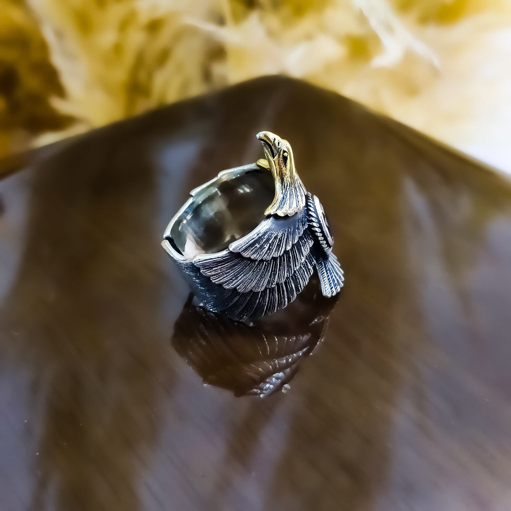 Dark Blue Sapphire Eagle Ring: Sterling Silver Men's Statement