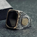 Square Onyx Ring: Turkish Handmade Silver - Engraved Ottoman Style