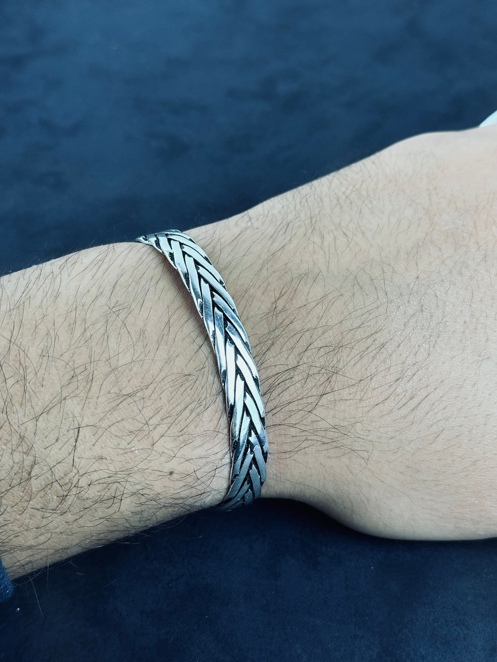 Knitted Sterling Silver Bracelet: Handmade Cuff (Adjustable Size)