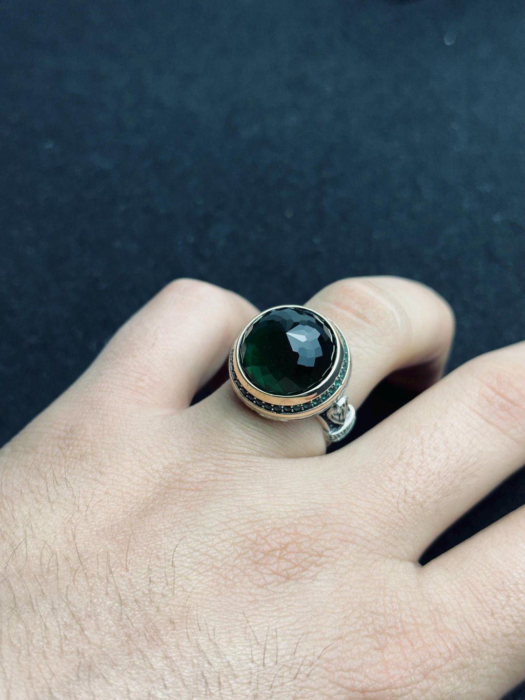 Round Green Emerald Ring - Minimalist Sterling Silver Handmade