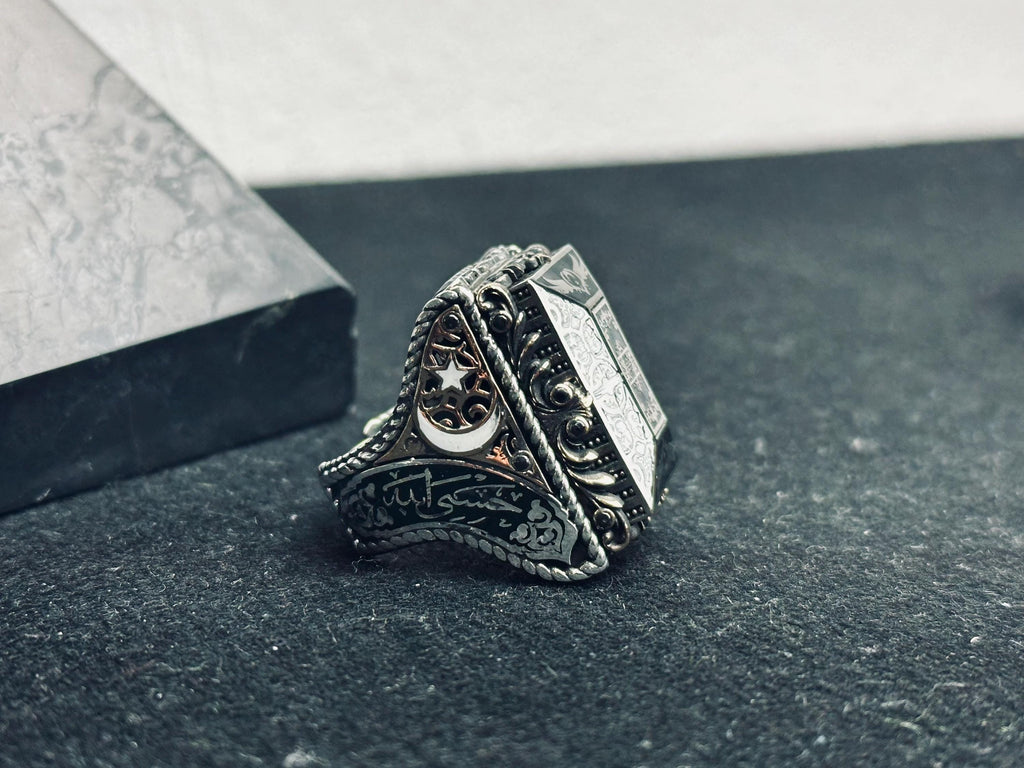 Seal of Solomon Ring, 925 Sterling Silver Square Signet Ring