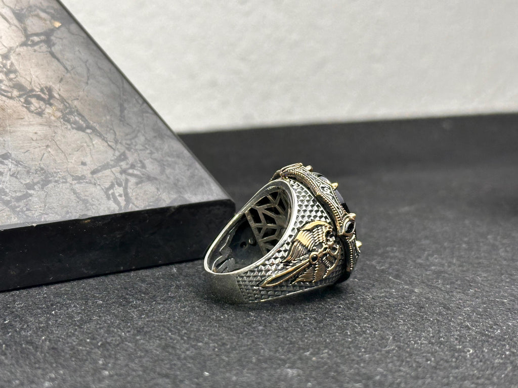 Sterling Silver Solomon Seal Ring - Amber Stone Protection