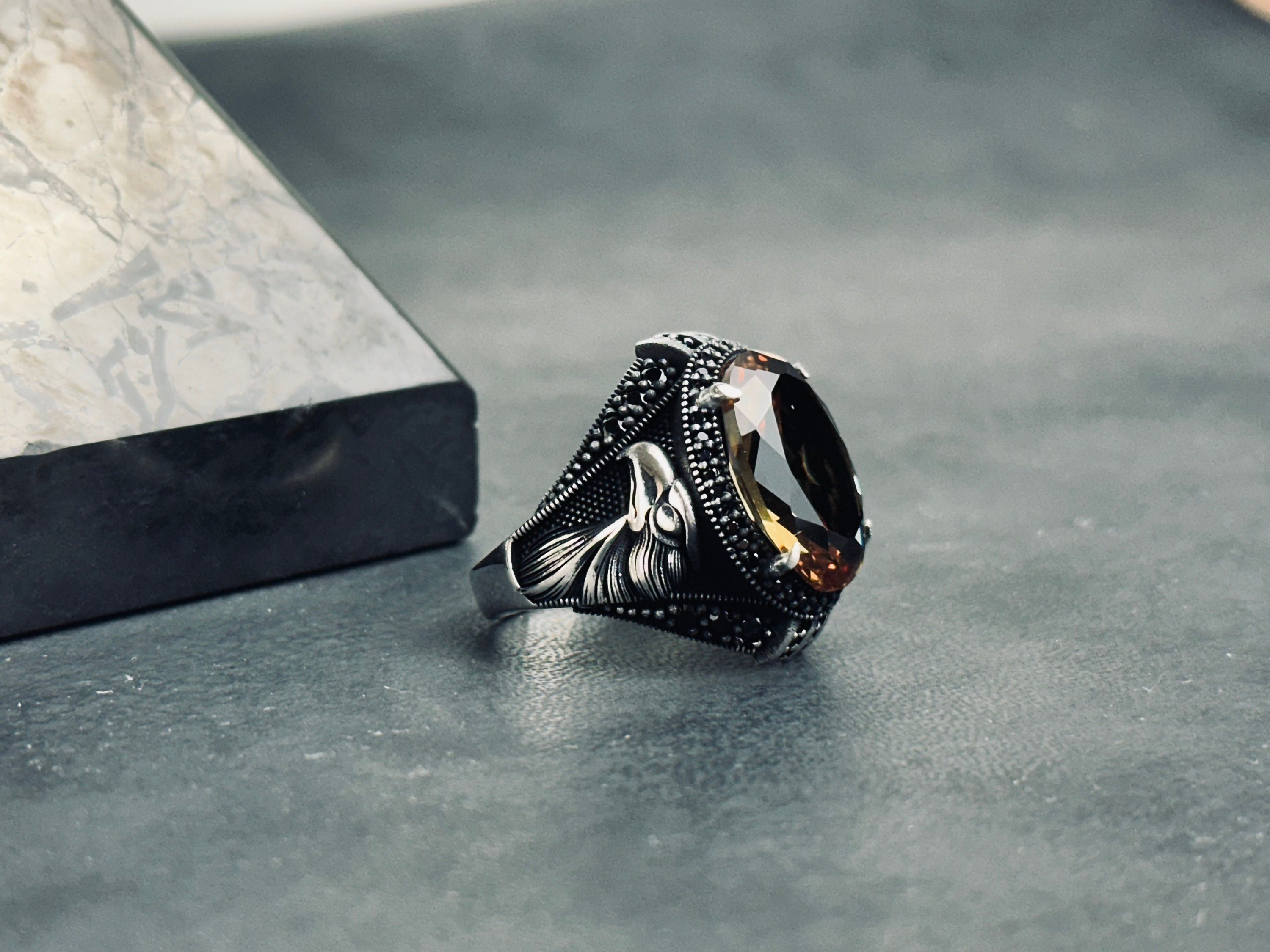 Sterling Silver Eagle Ring: Natural Sultanite Gemstone - Handmade