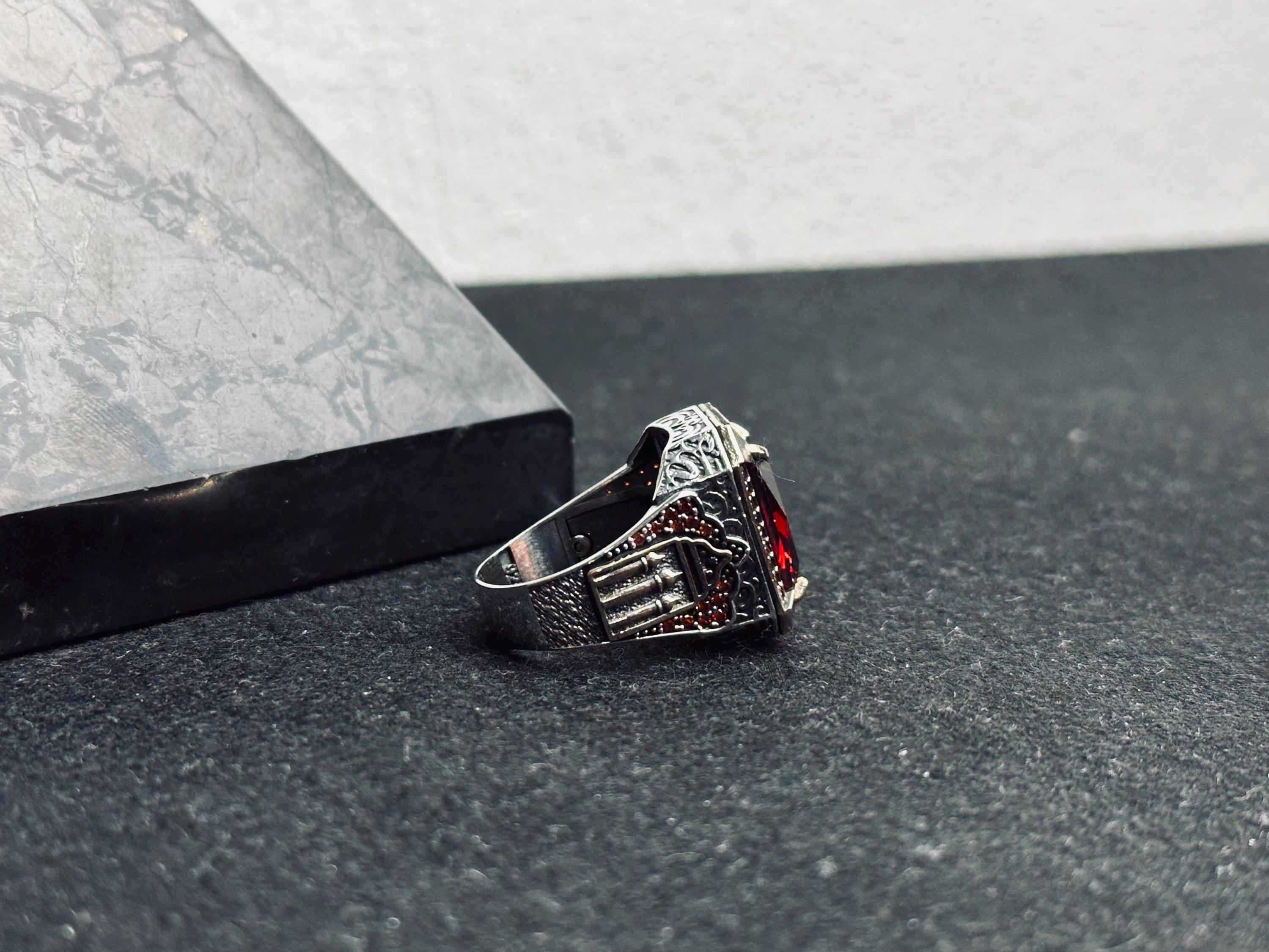 Ruby Sterling Silver Ring - Handmade Minimalist Men's Jewelry