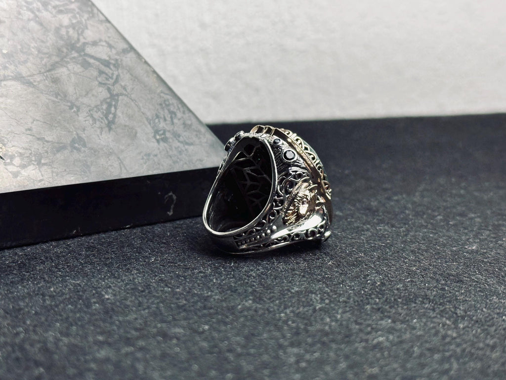 Emerald Lion Silver Ring - Large Handmade Sterling Statement