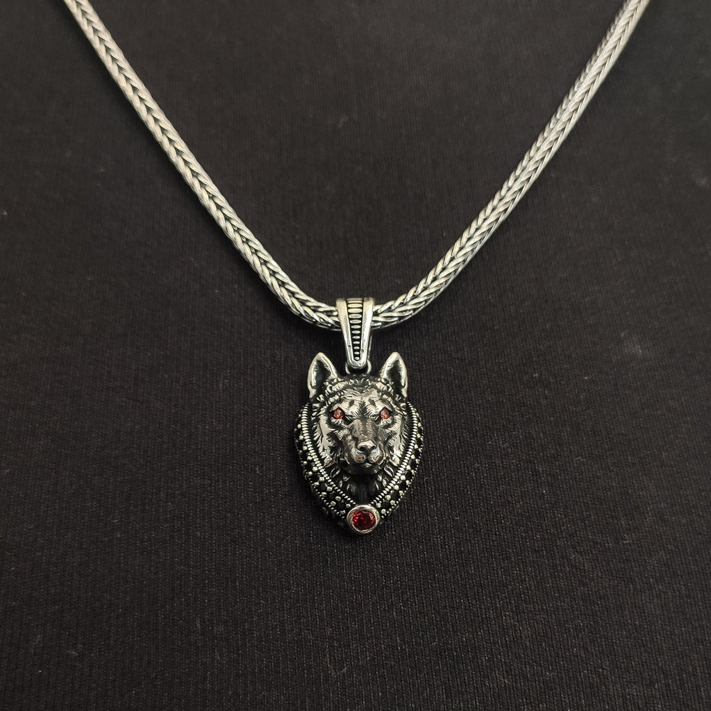 Wolf Head Pendant Necklace: Sterling Silver Men's Jewelry (Handmade)