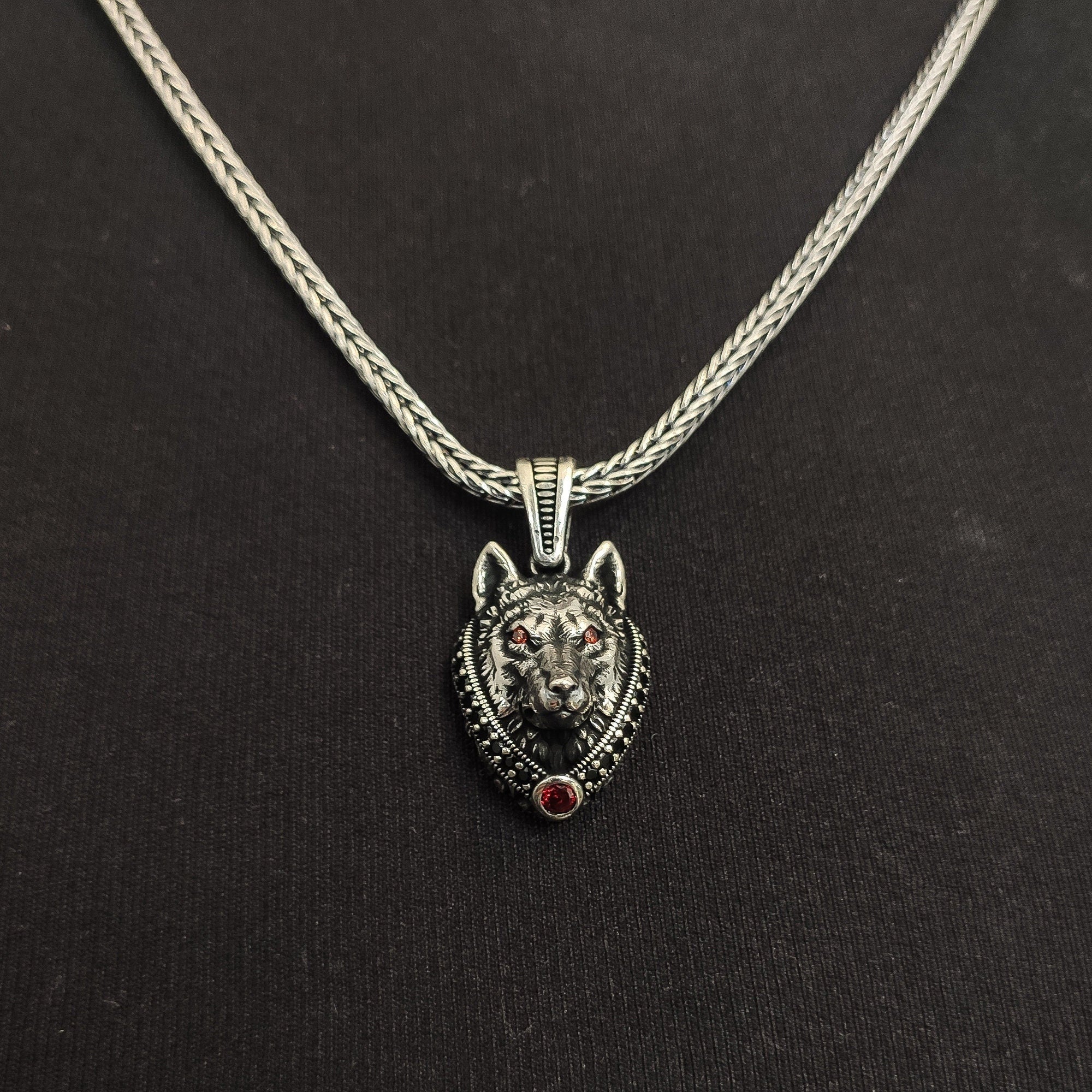 Wolf Head Pendant Necklace: Sterling Silver Men's Jewelry (Handmade)