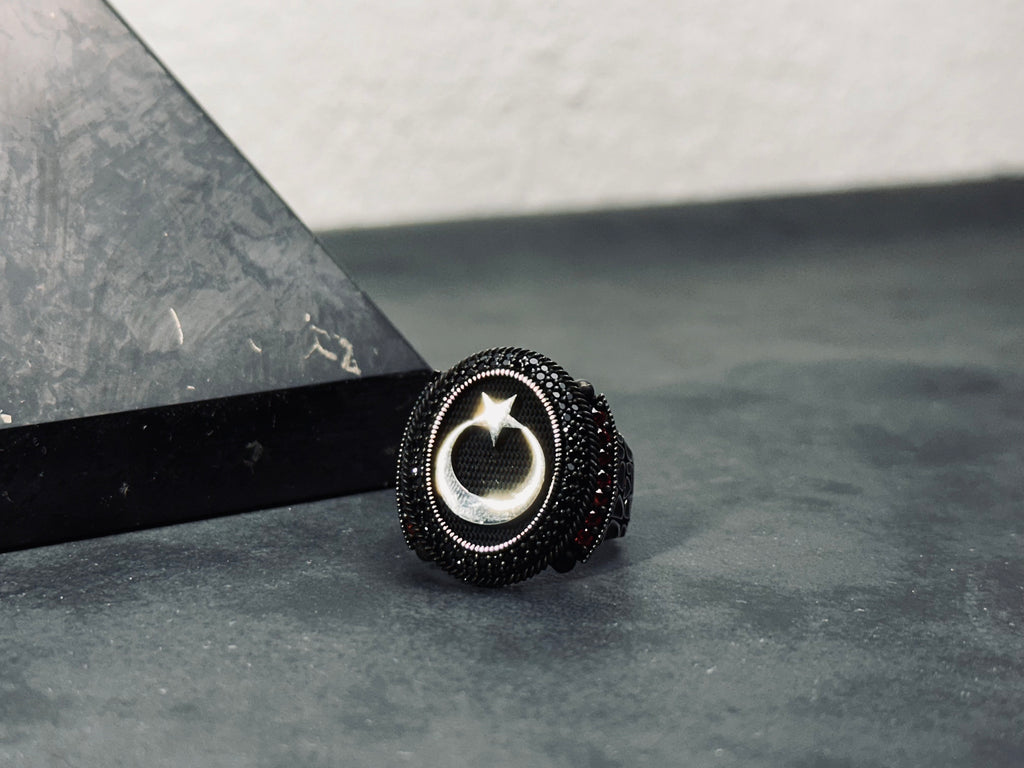 Moon Star Ring: Sterling Silver Jewelry (Handmade with CZ Stone)