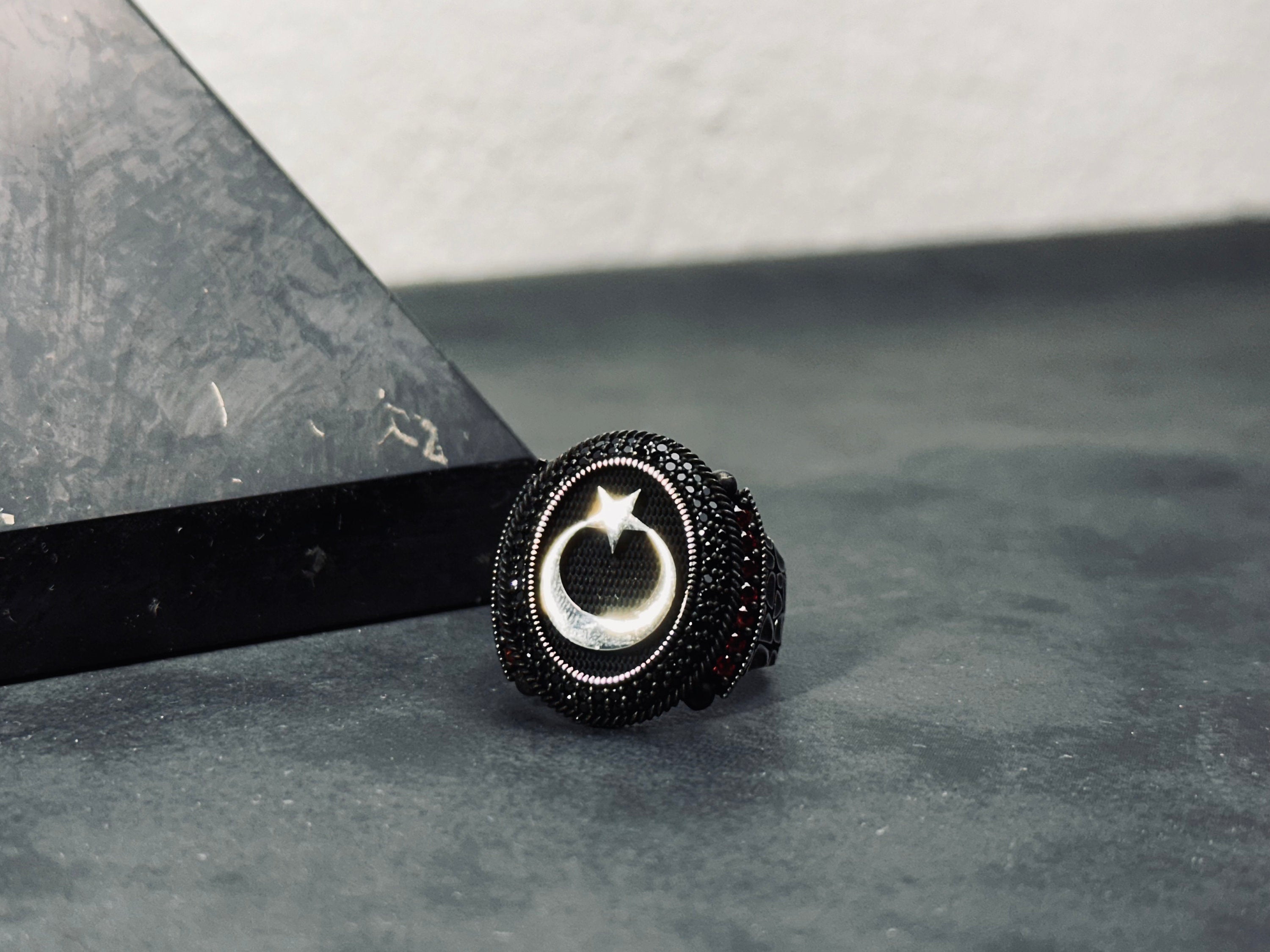 Moon Star Ring: Sterling Silver Jewelry (Handmade with CZ Stone)