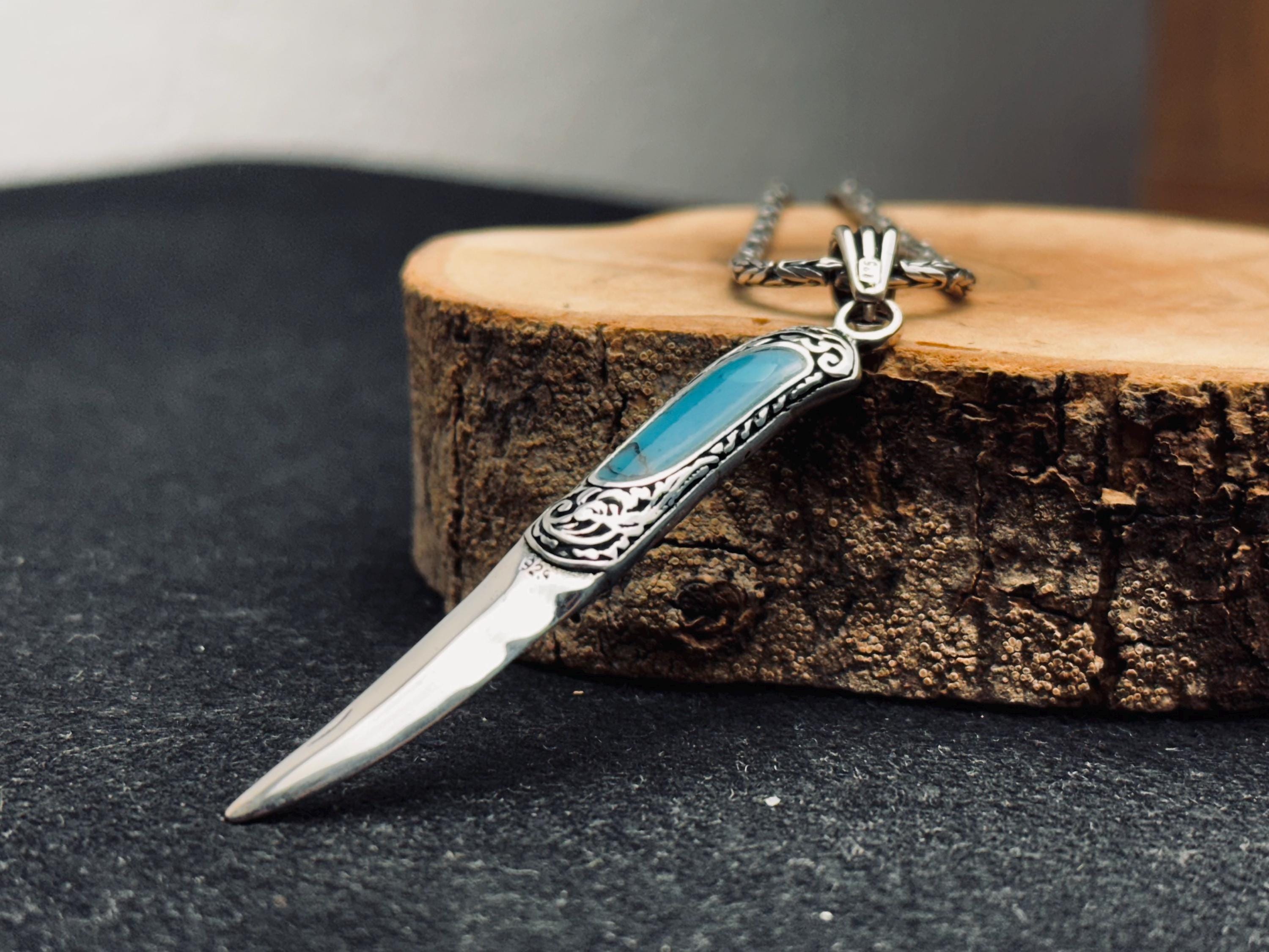 Silver Sword Necklace: Turquoise Dagger Pendant (Chain Length Options)