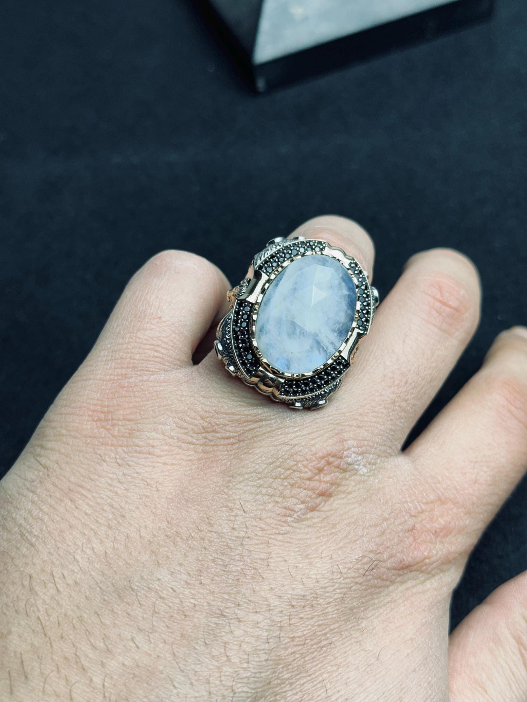 Moonstone Sterling Silver Ring, Lion Head Design (Men's Large)