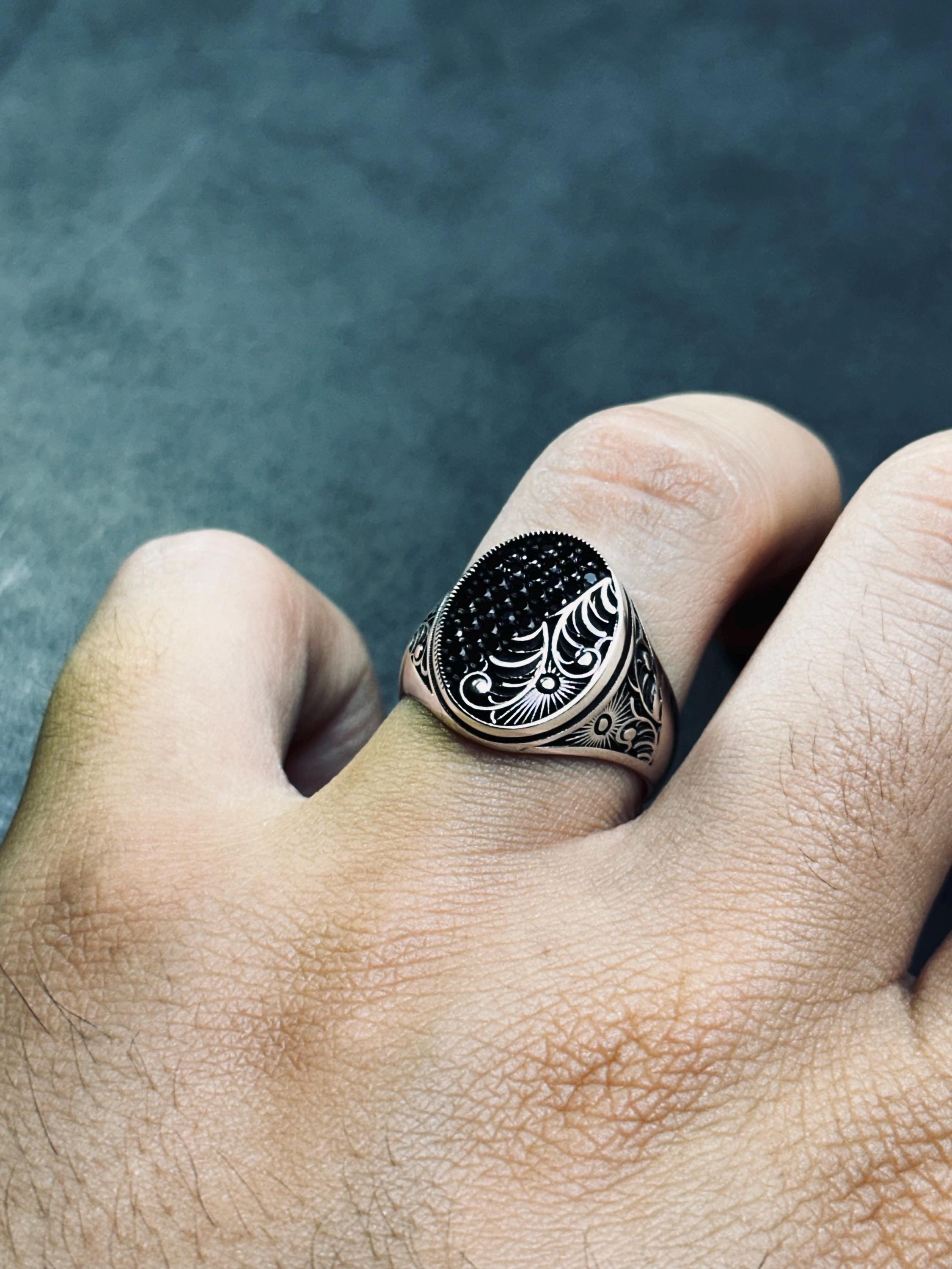 Sun Ring: Sterling Silver with Tree of Life Engraving - Celestial Design