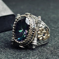 Mystic Topaz Men's Ring - Square Stone, Turkish Handmade Silver