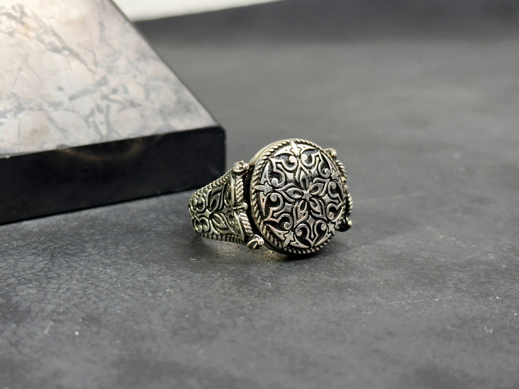 Sterling Silver Ring: Flower Engraving Detail (Dainty Style)