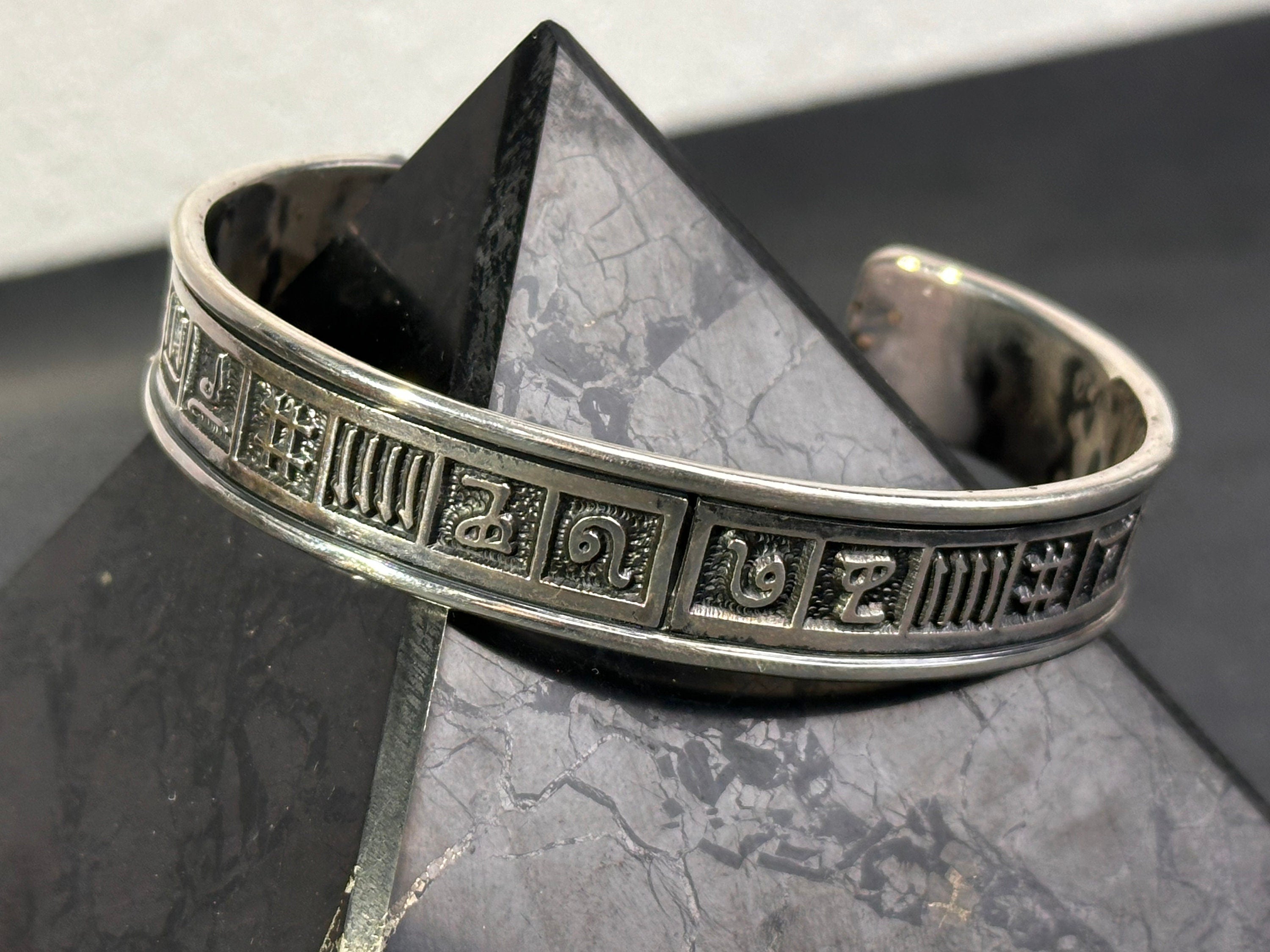 Sterling Silver Bracelet: Nordic Runic Design - Handmade for Men