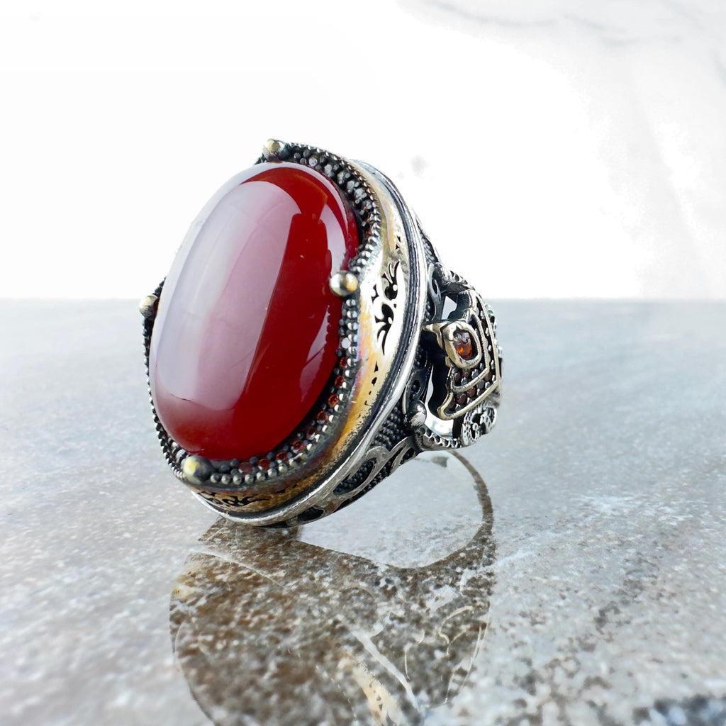 Handmade Aqeeq Silver Ring - Sterling Men's Ottoman Jewelry