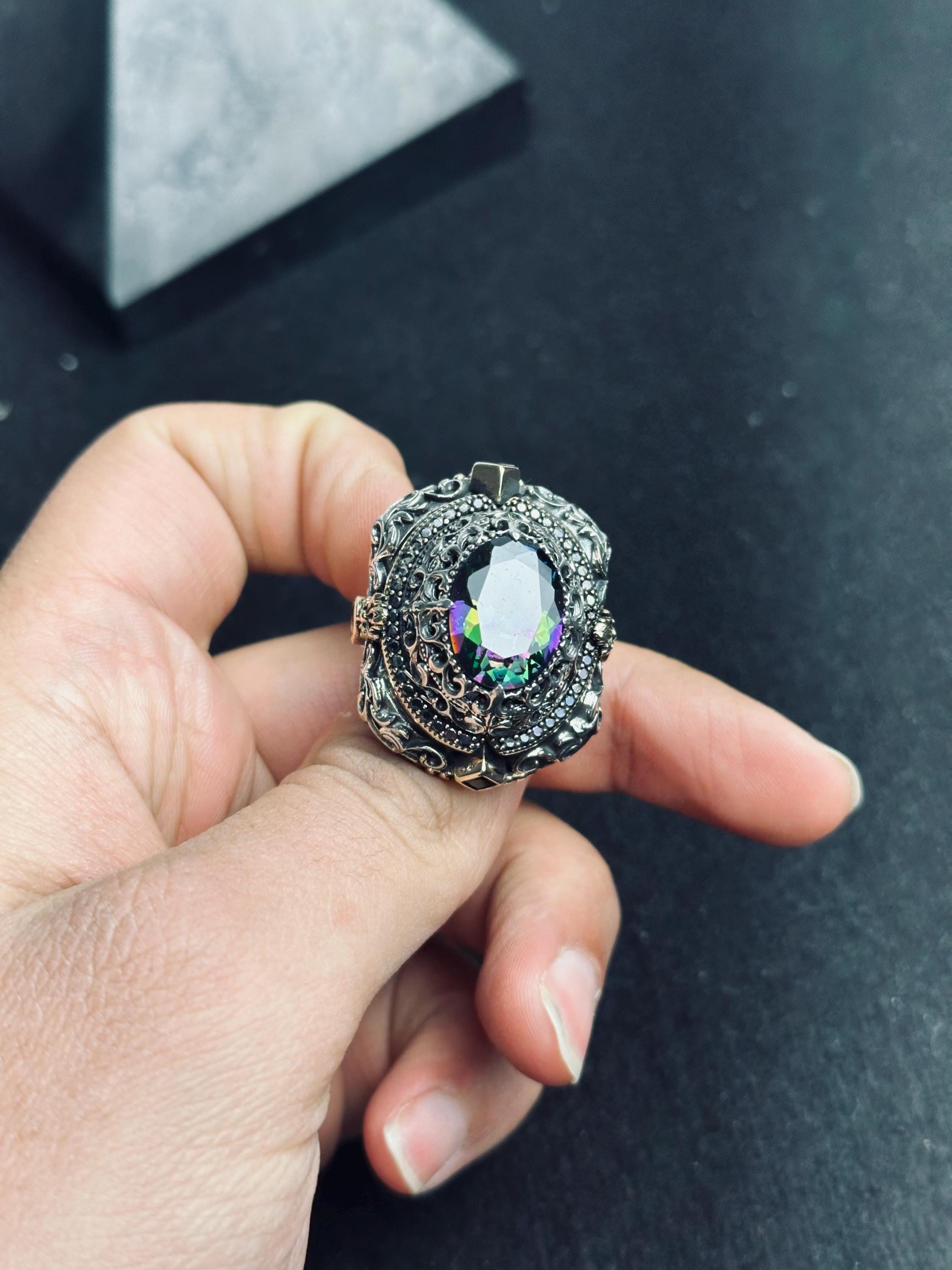 Mystic Topaz Ring, 925 Sterling Silver, Handmade Vintage Style