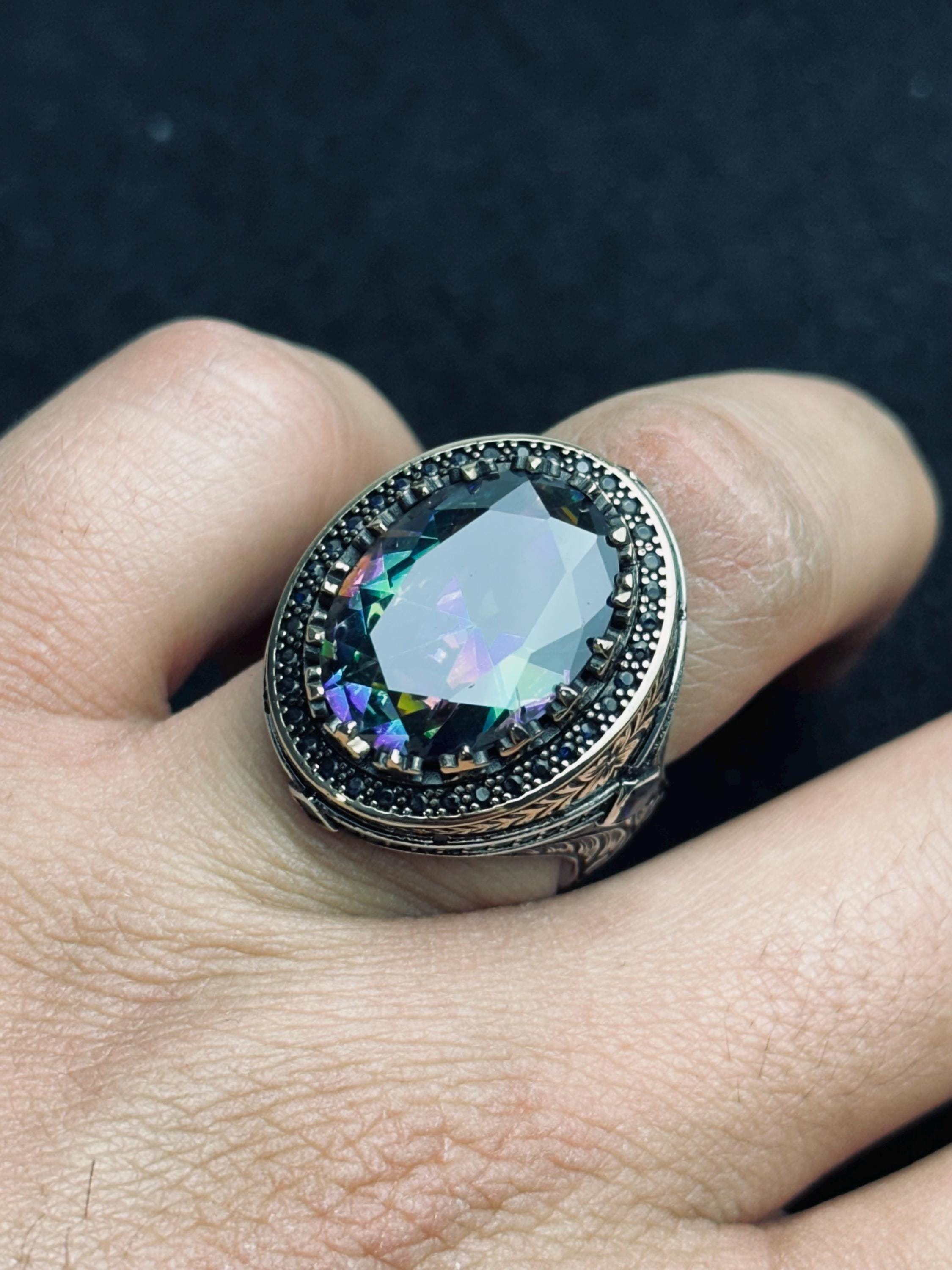 Serpent Ring: Mystic Topaz Stone - Sterling Silver Shaman Style