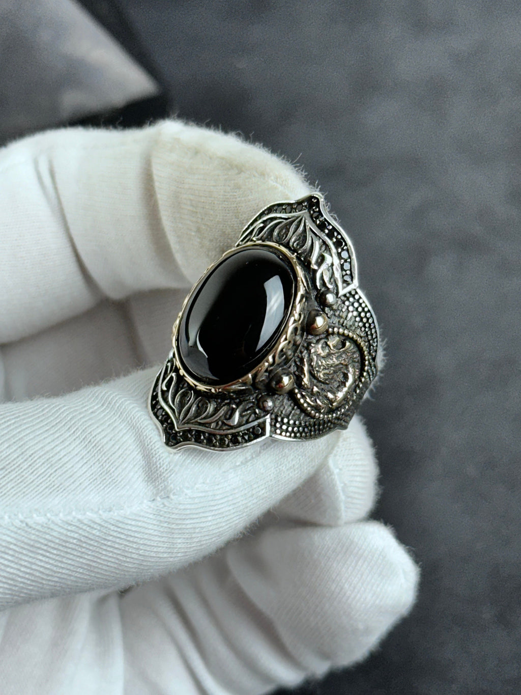 Archer Ring: Sterling Silver with Onyx Stone - Adjustable Statement Piece