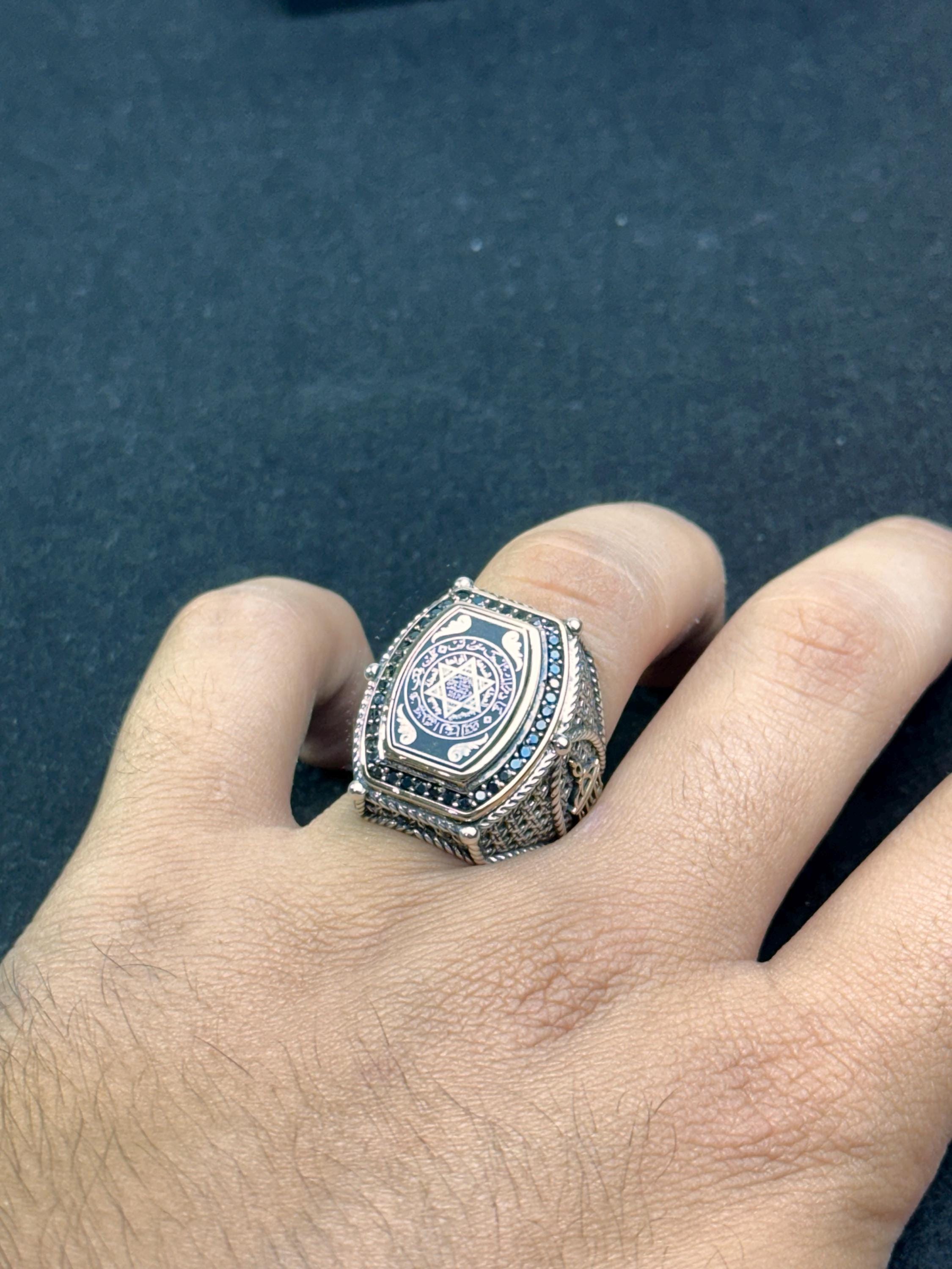 Solomon Seal Ring: Engraved Sterling Silver, Bold Men's Band